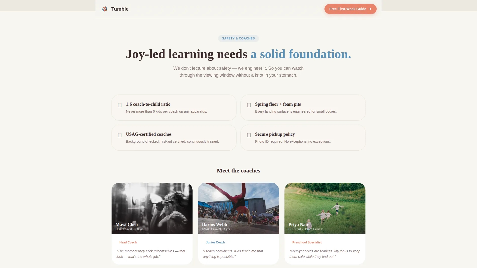 Kids Gymnastics After-School Program Landing Page