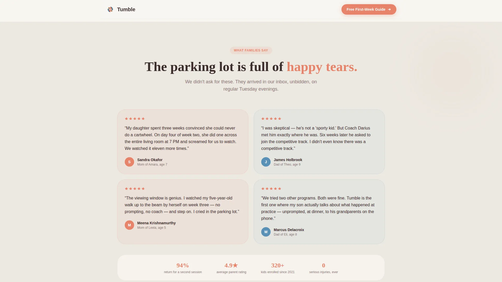 Kids Gymnastics After-School Program Landing Page