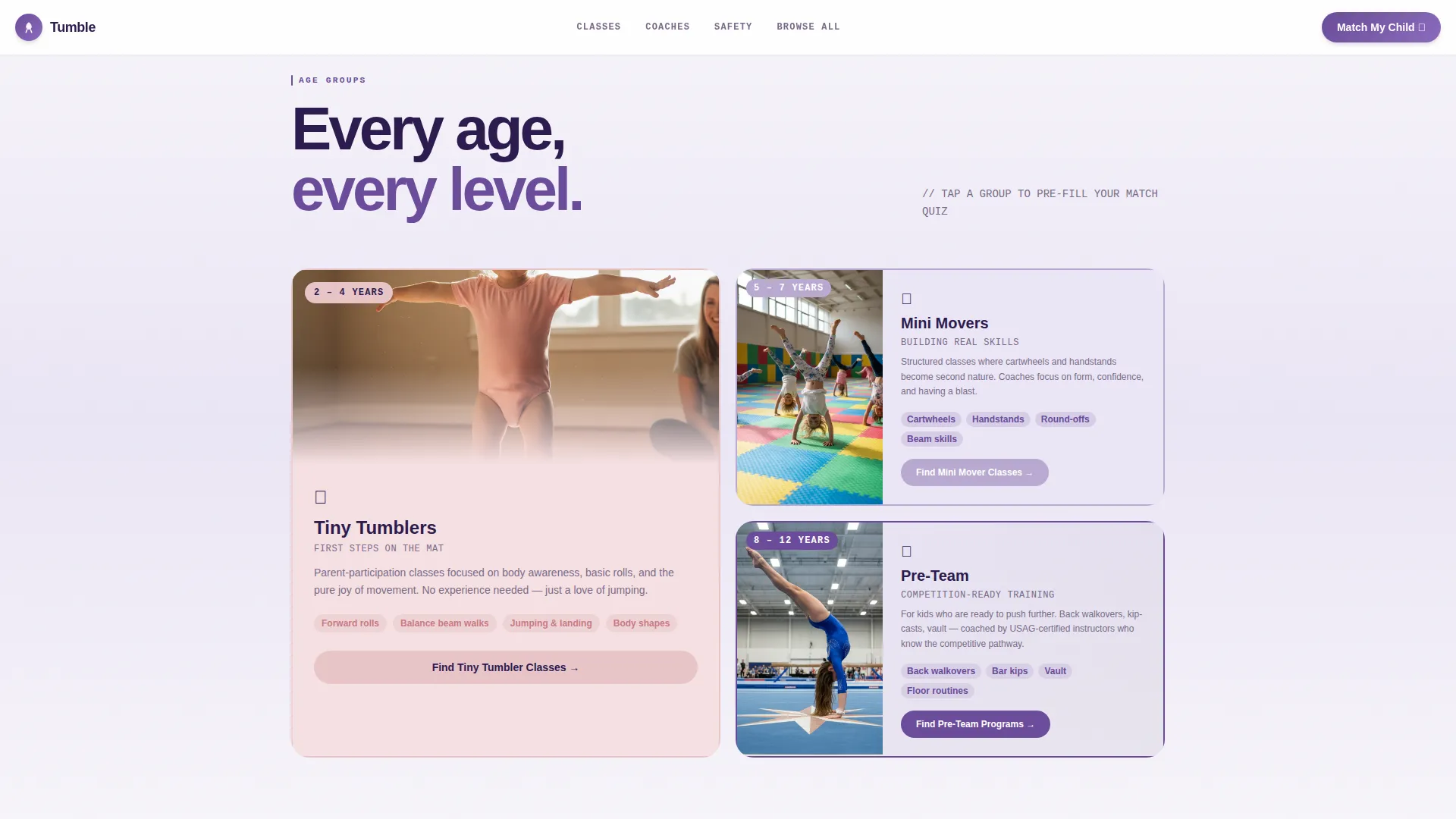 Kids Gymnastics Instructor Directory Landing Page