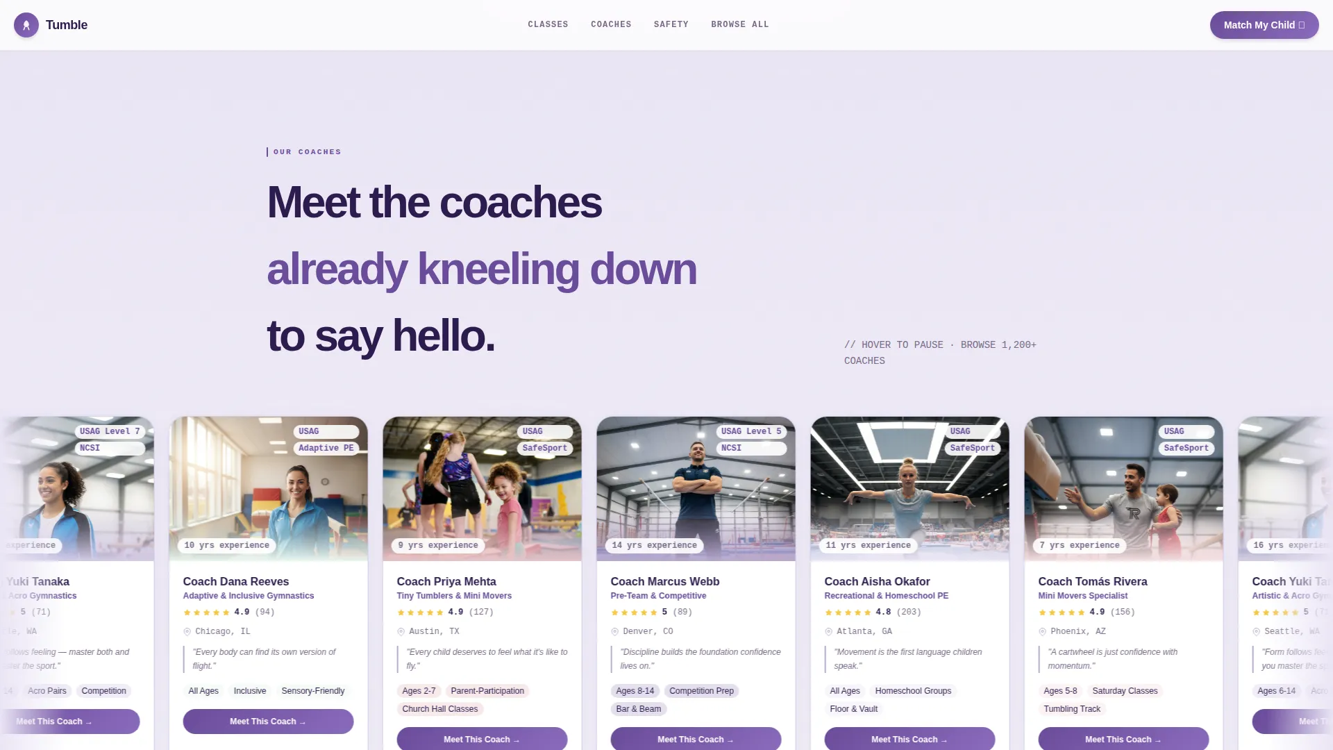Kids Gymnastics Instructor Directory Landing Page