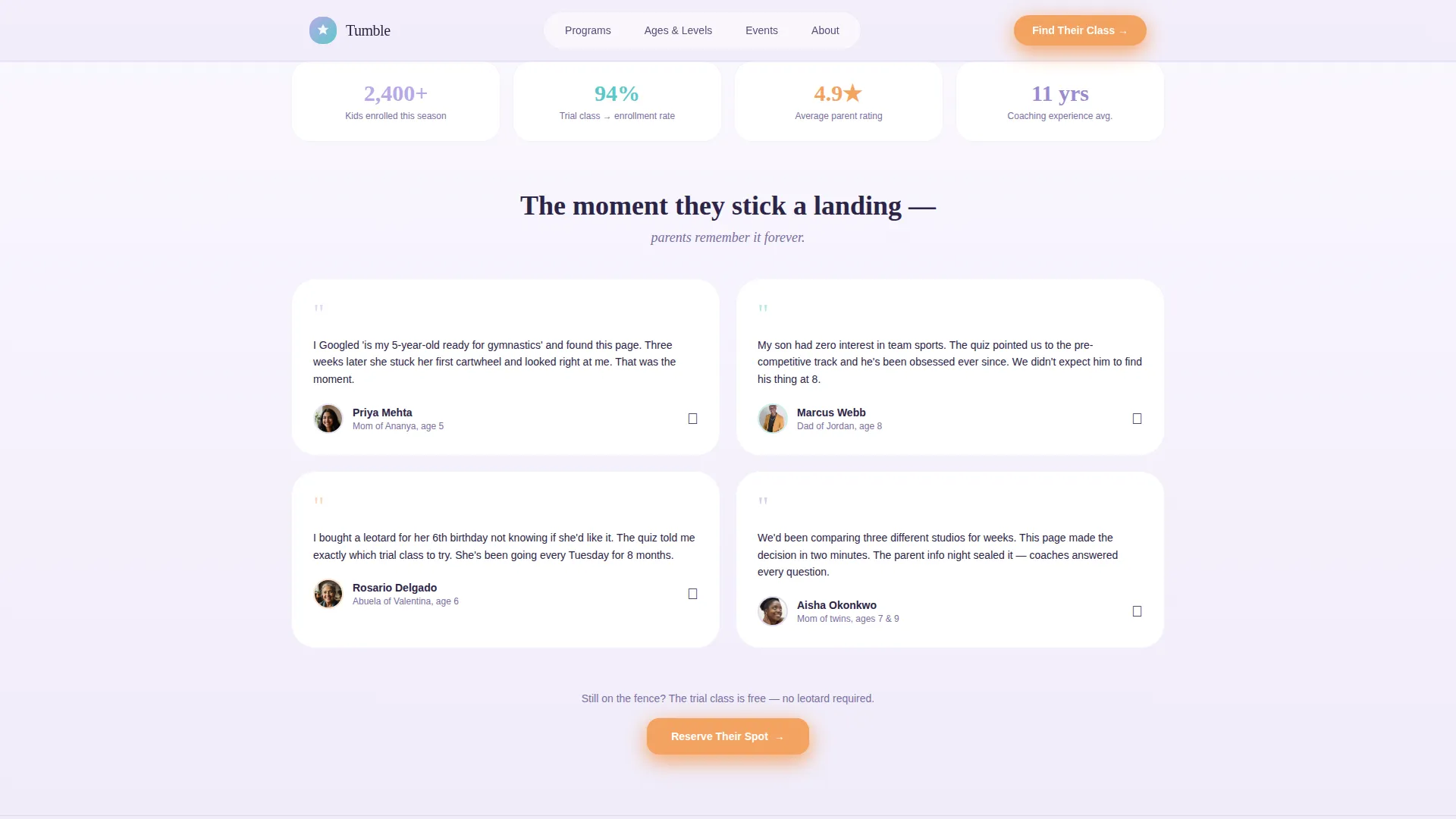 Kids Gymnastics Landing Page Template