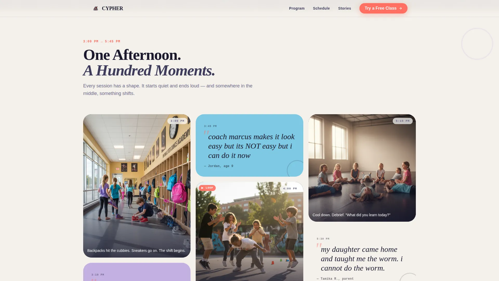 Kids Hip-Hop Dance After-School Landing Page