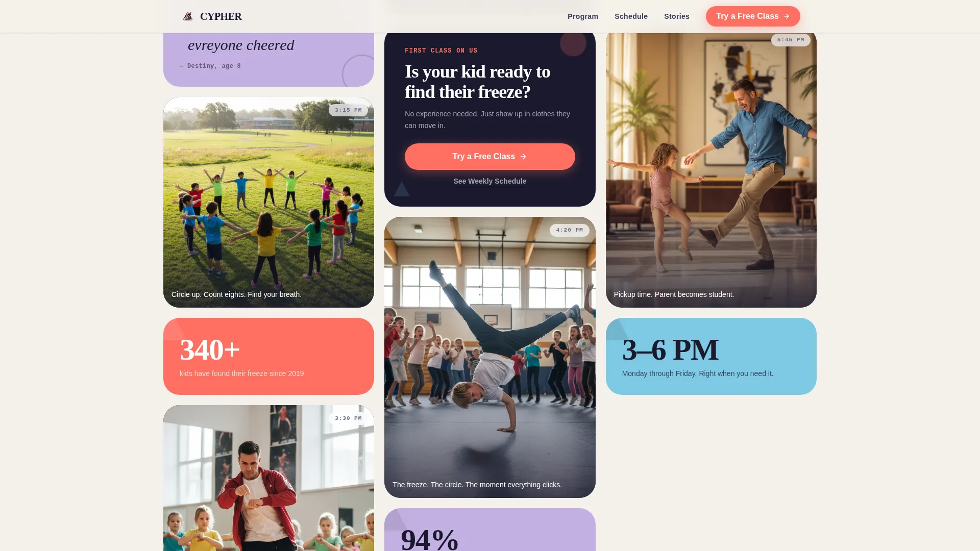 Kids Hip-Hop Dance After-School Landing Page