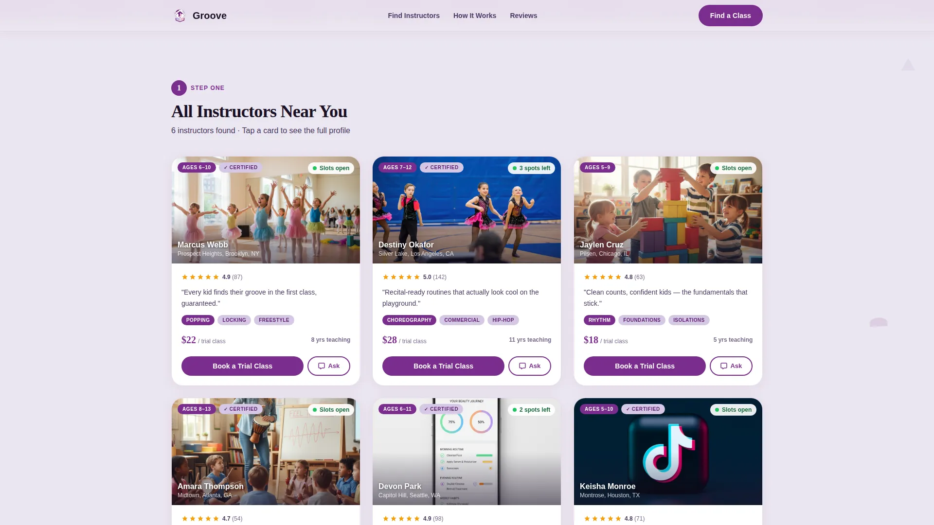 Kids Hip-Hop Dance Instructor Directory Landing Page