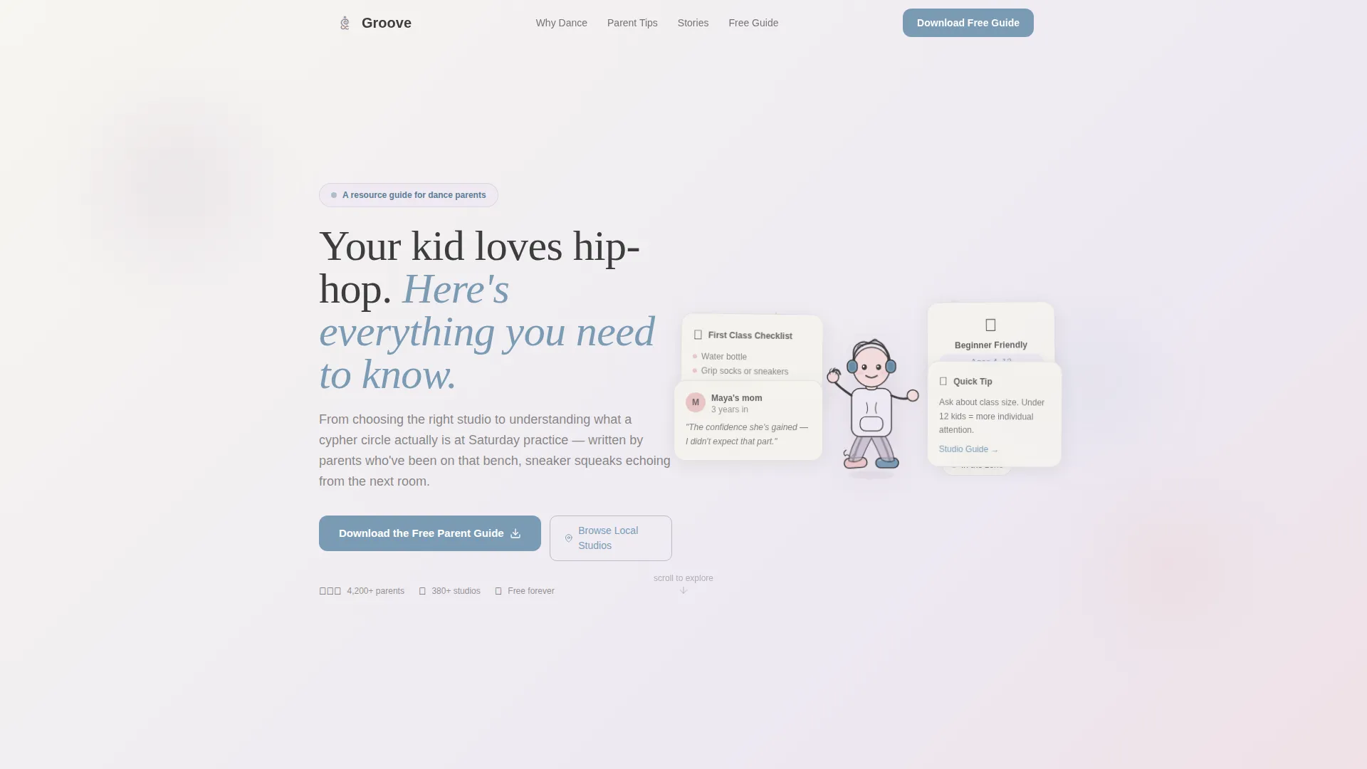 Kids Hip-Hop Dance Parent Resource Landing Page