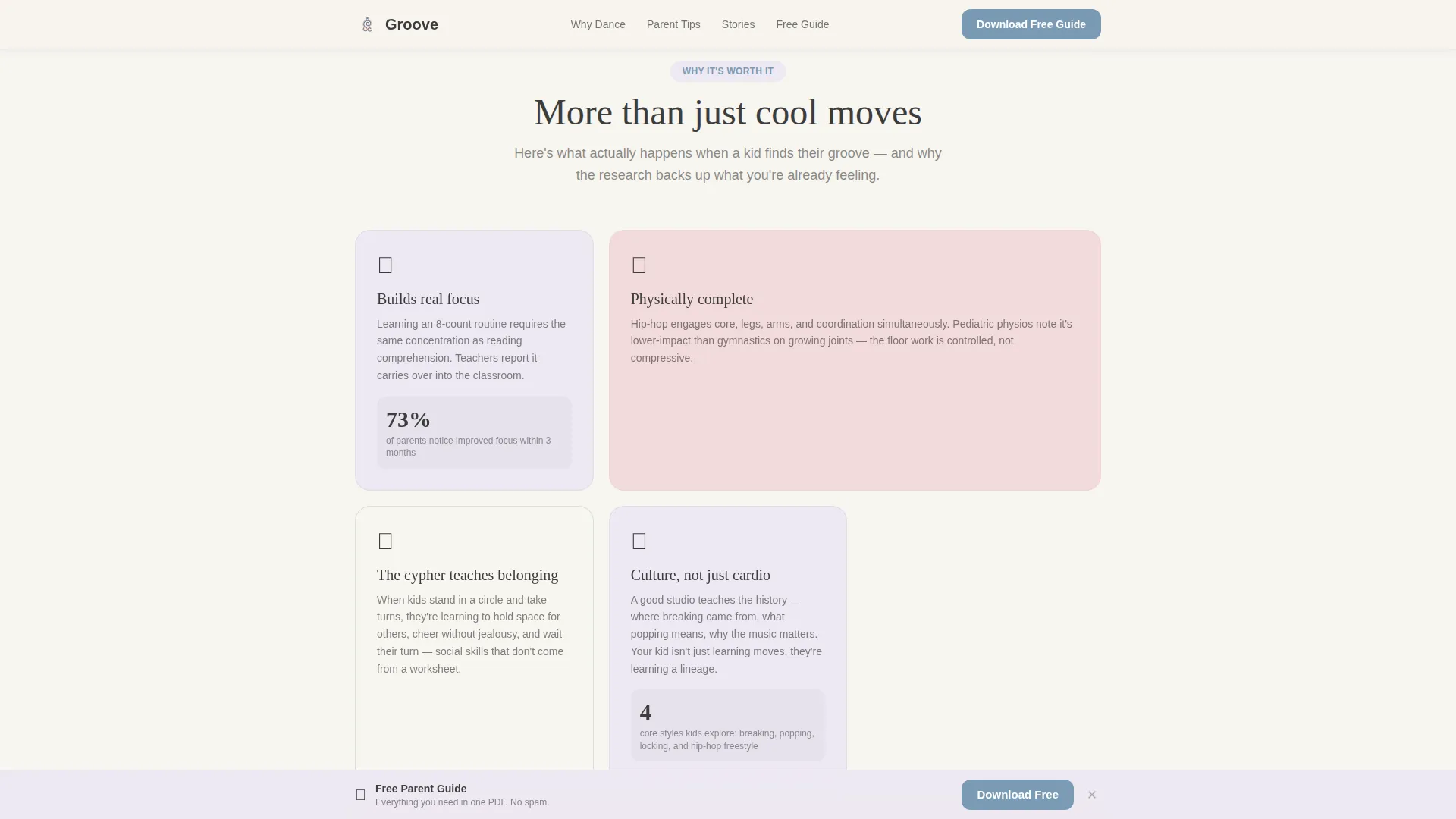 Kids Hip-Hop Dance Parent Resource Landing Page