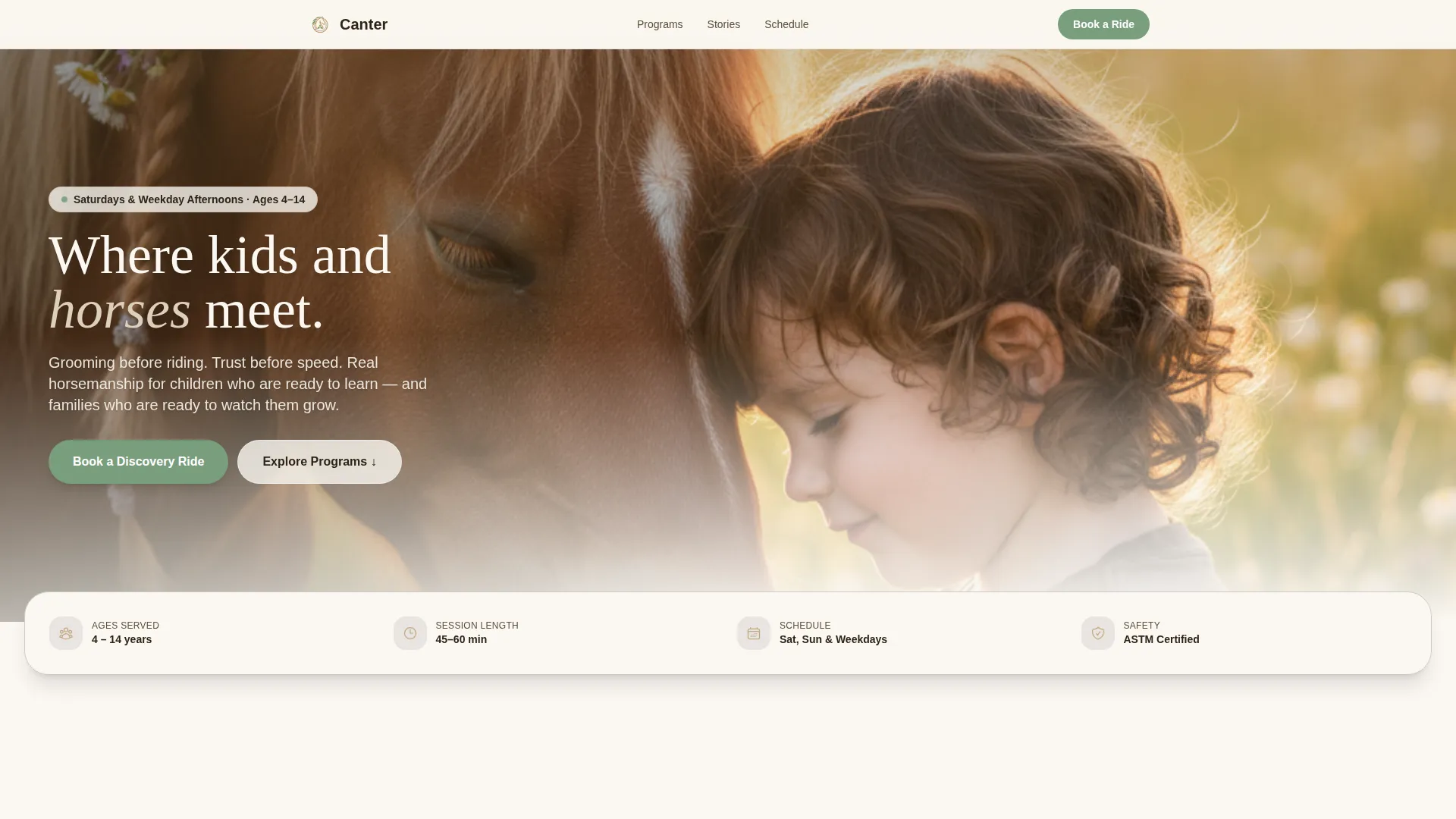 Kids Horseback Riding Academy Landing Page Template