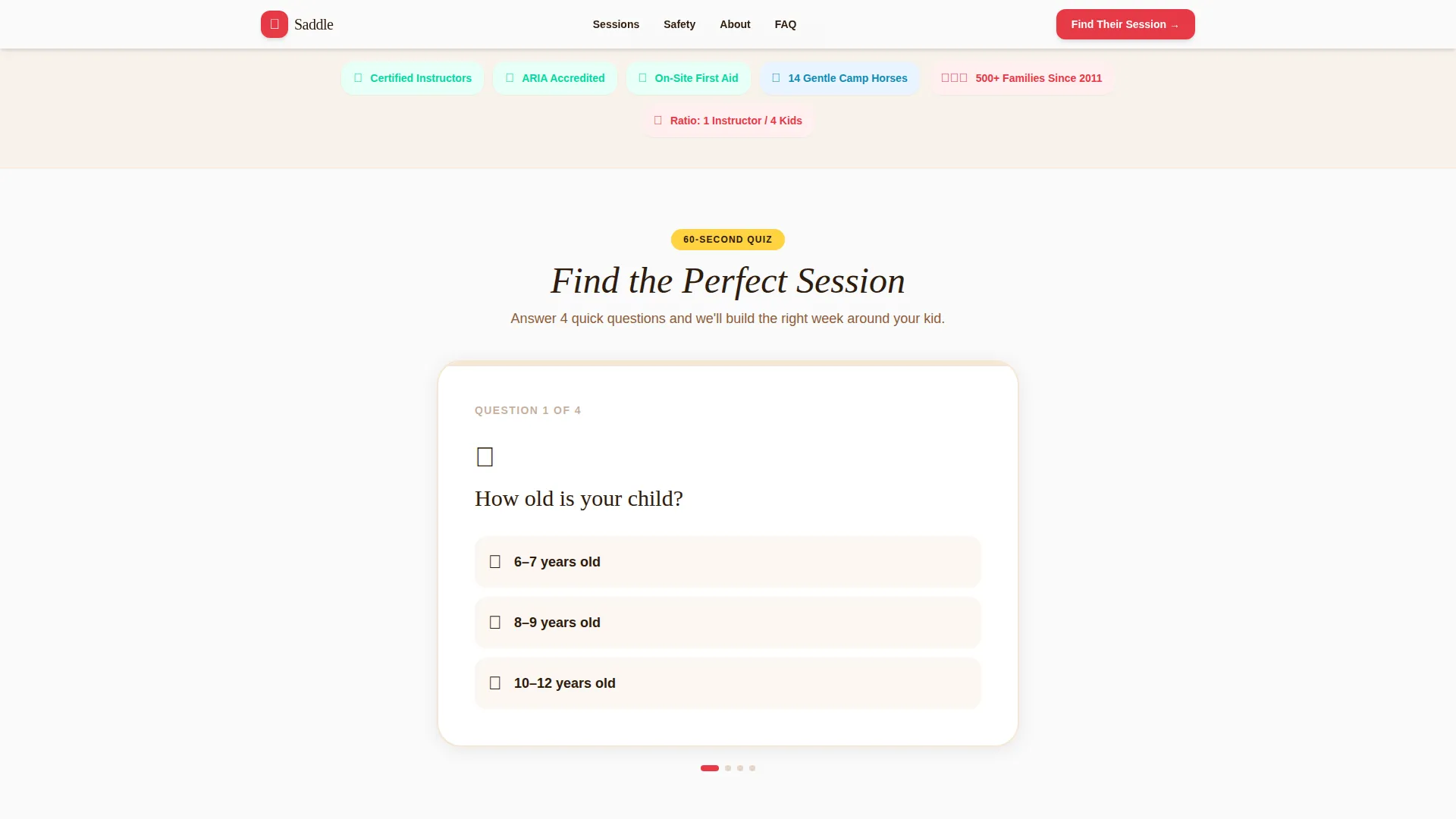 Kids Horseback Riding Summer Camp Landing Page