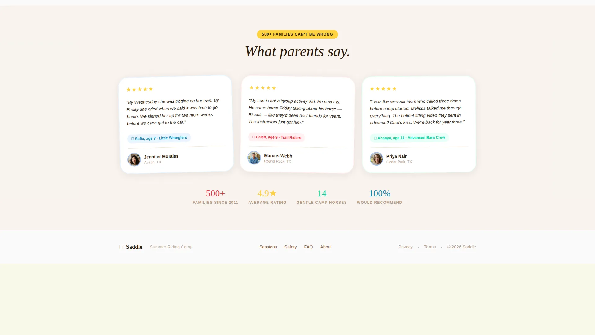 Kids Horseback Riding Summer Camp Landing Page