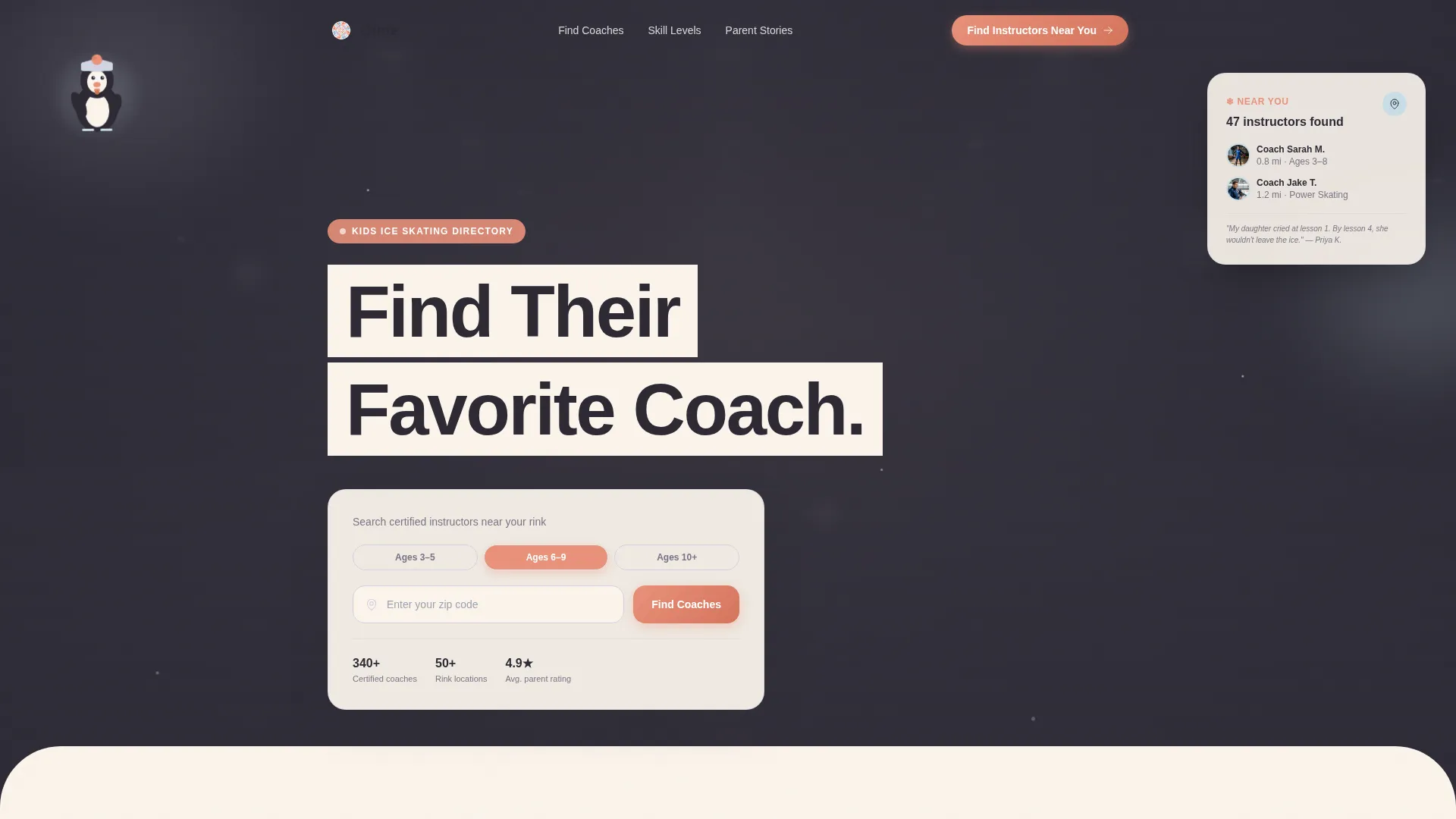 Kids Ice Skating Instructor Directory Landing Page