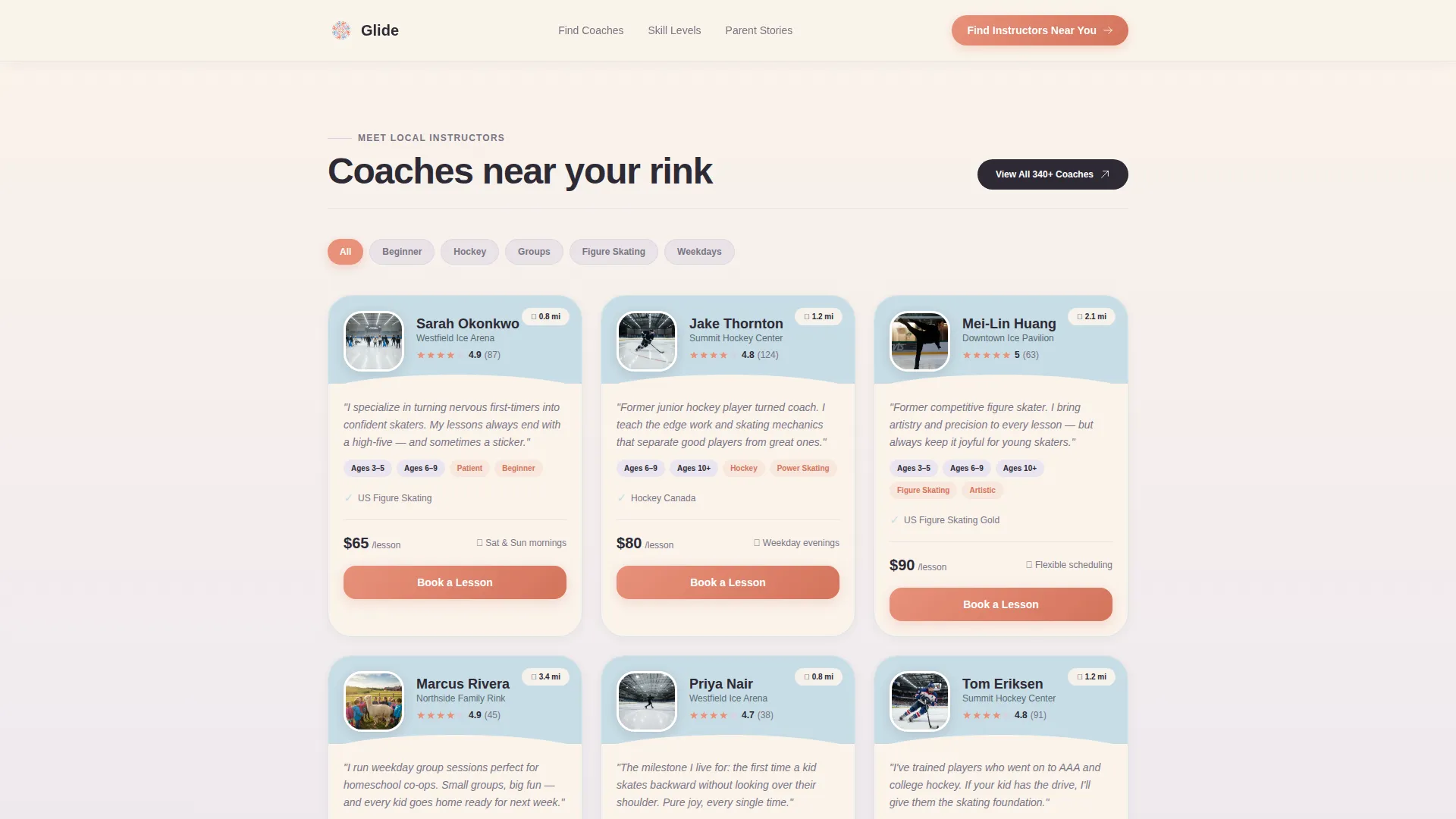 Kids Ice Skating Instructor Directory Landing Page