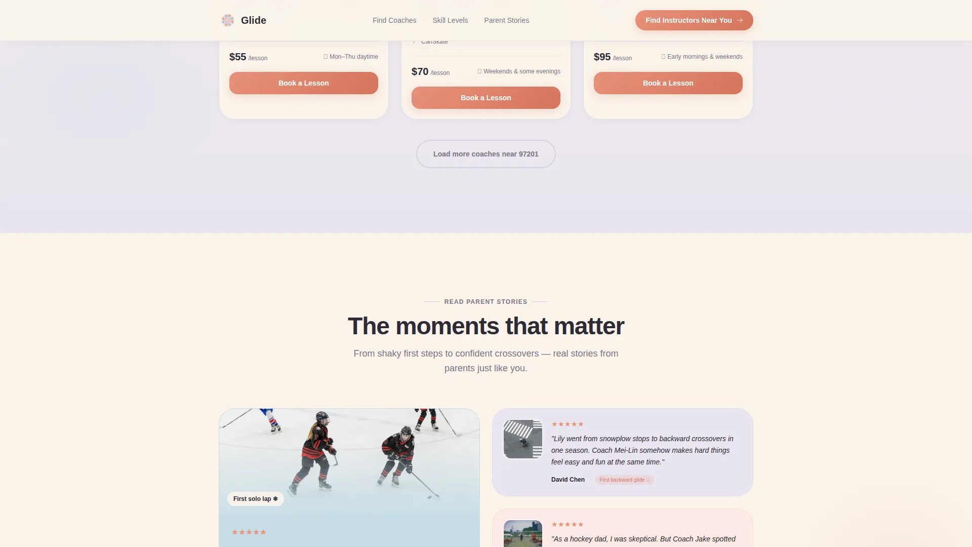 Kids Ice Skating Instructor Directory Landing Page