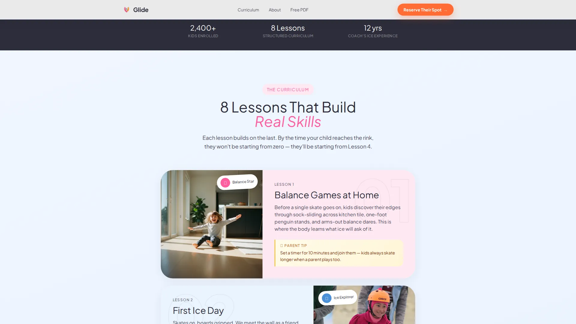Kids Ice Skating Online Class Landing Page Template