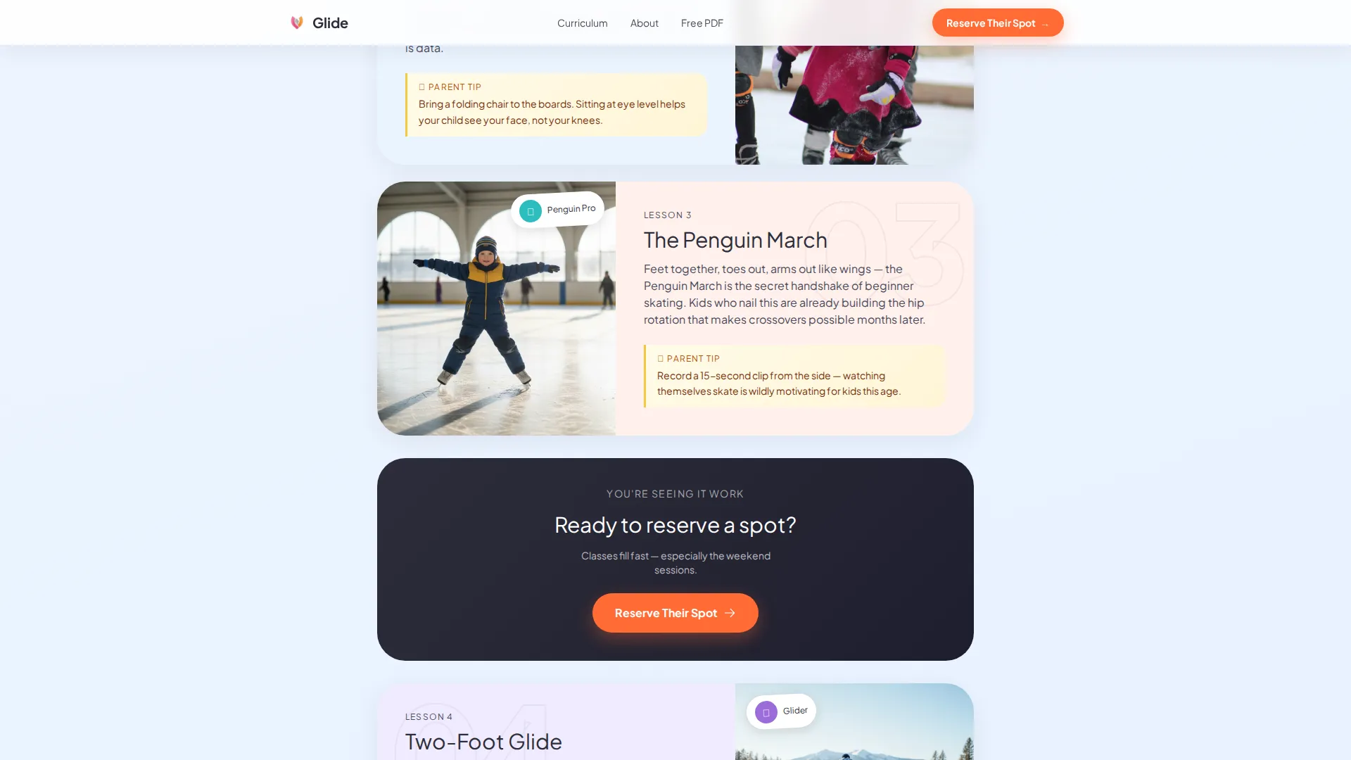 Kids Ice Skating Online Class Landing Page Template