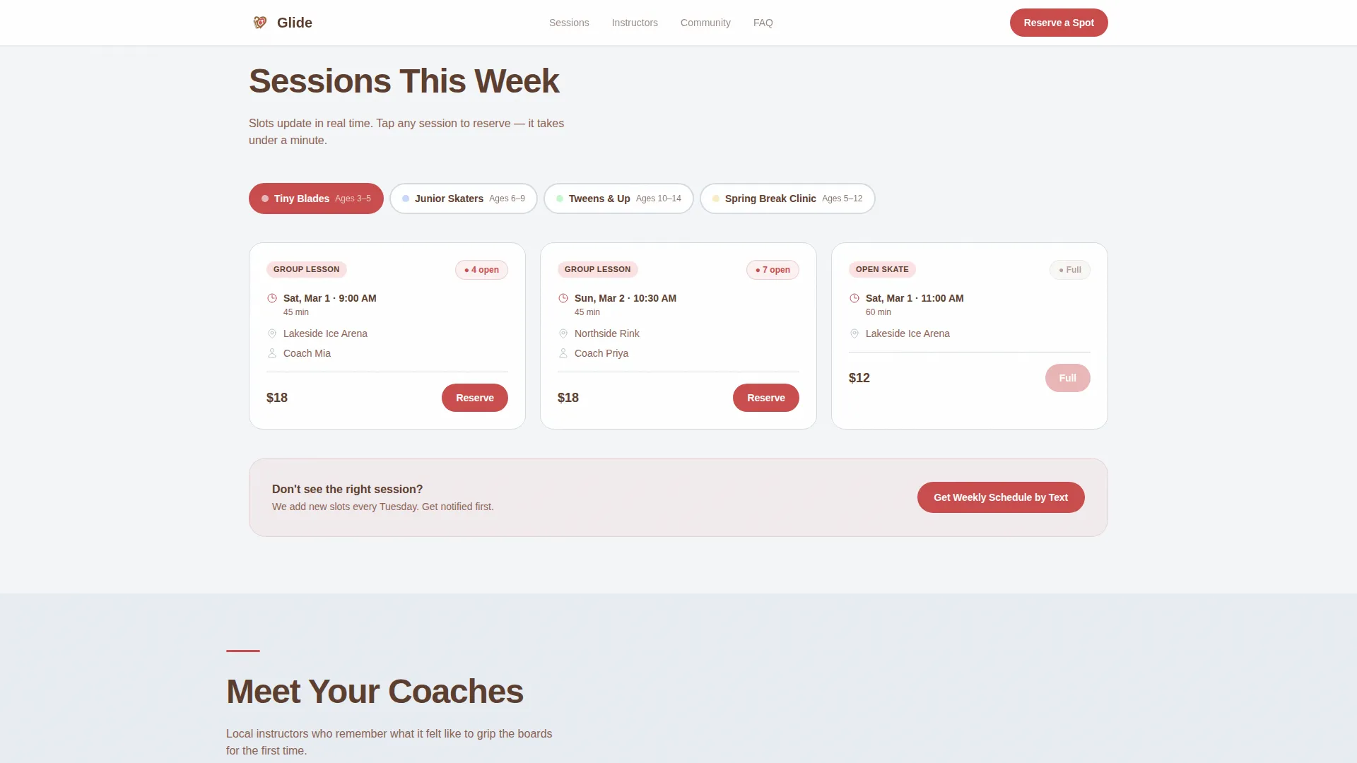 Kids Ice Skating Booking Landing Page Template