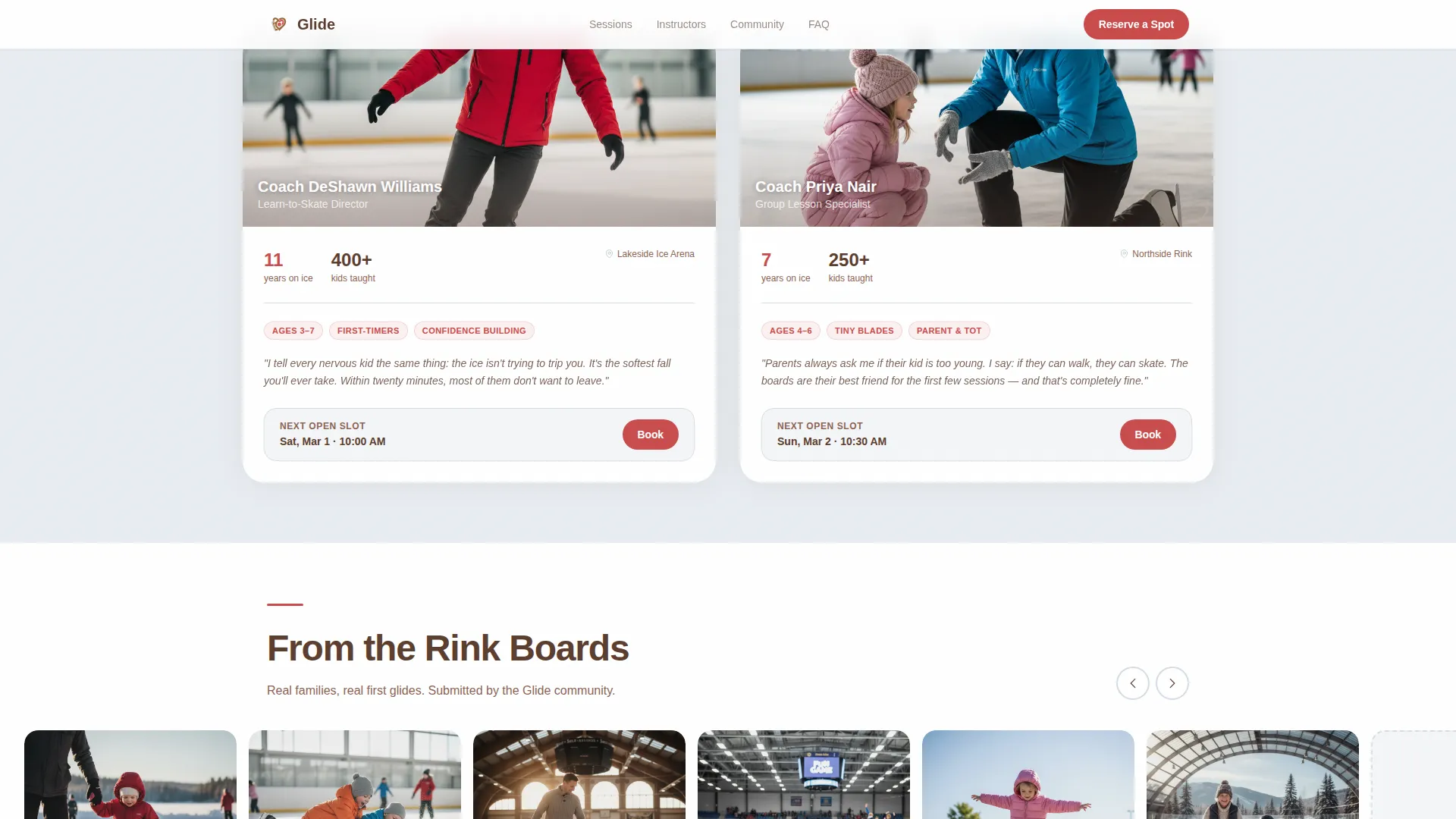 Kids Ice Skating Booking Landing Page Template