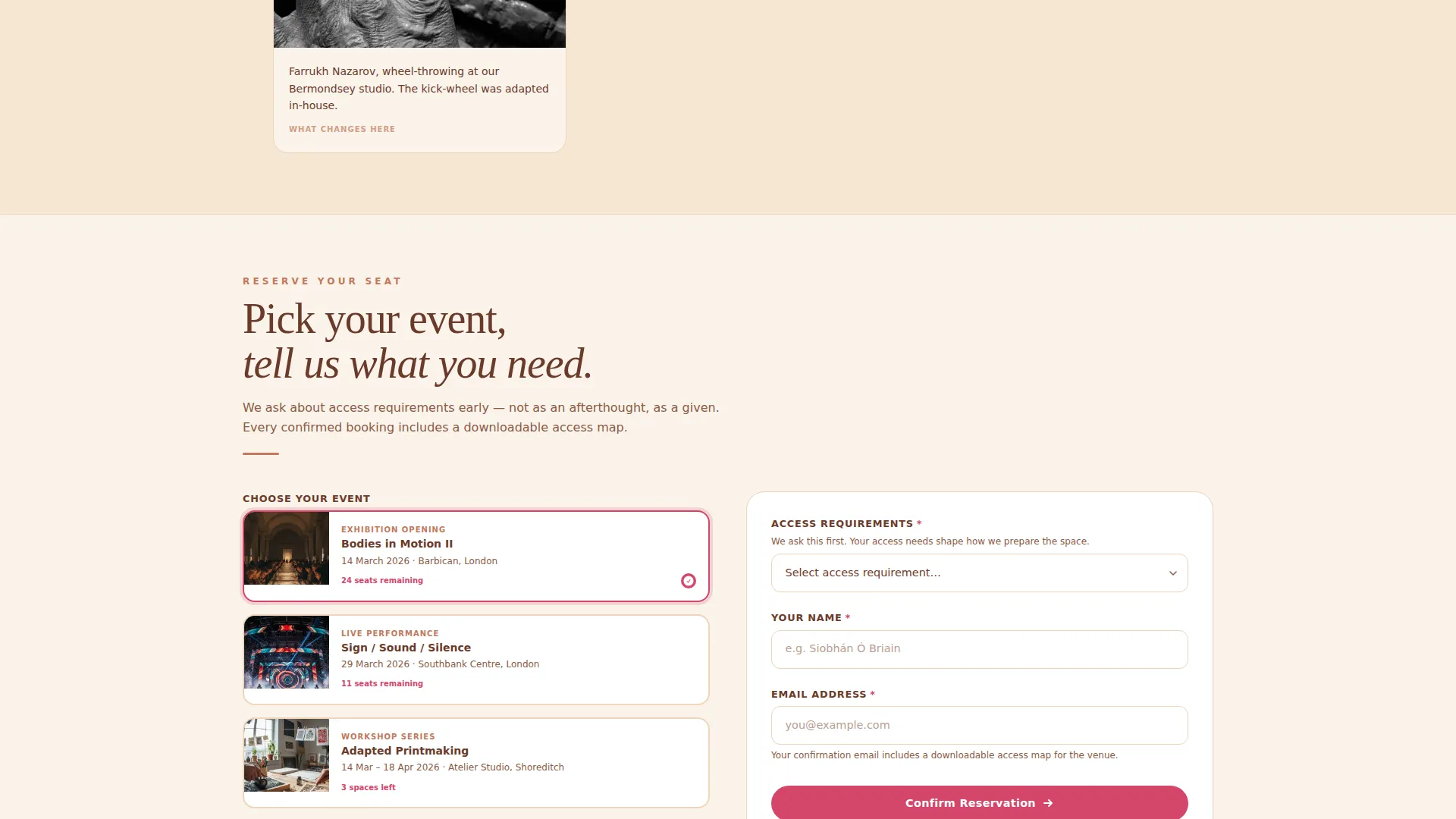 Disability Arts Event Registration Landing Page