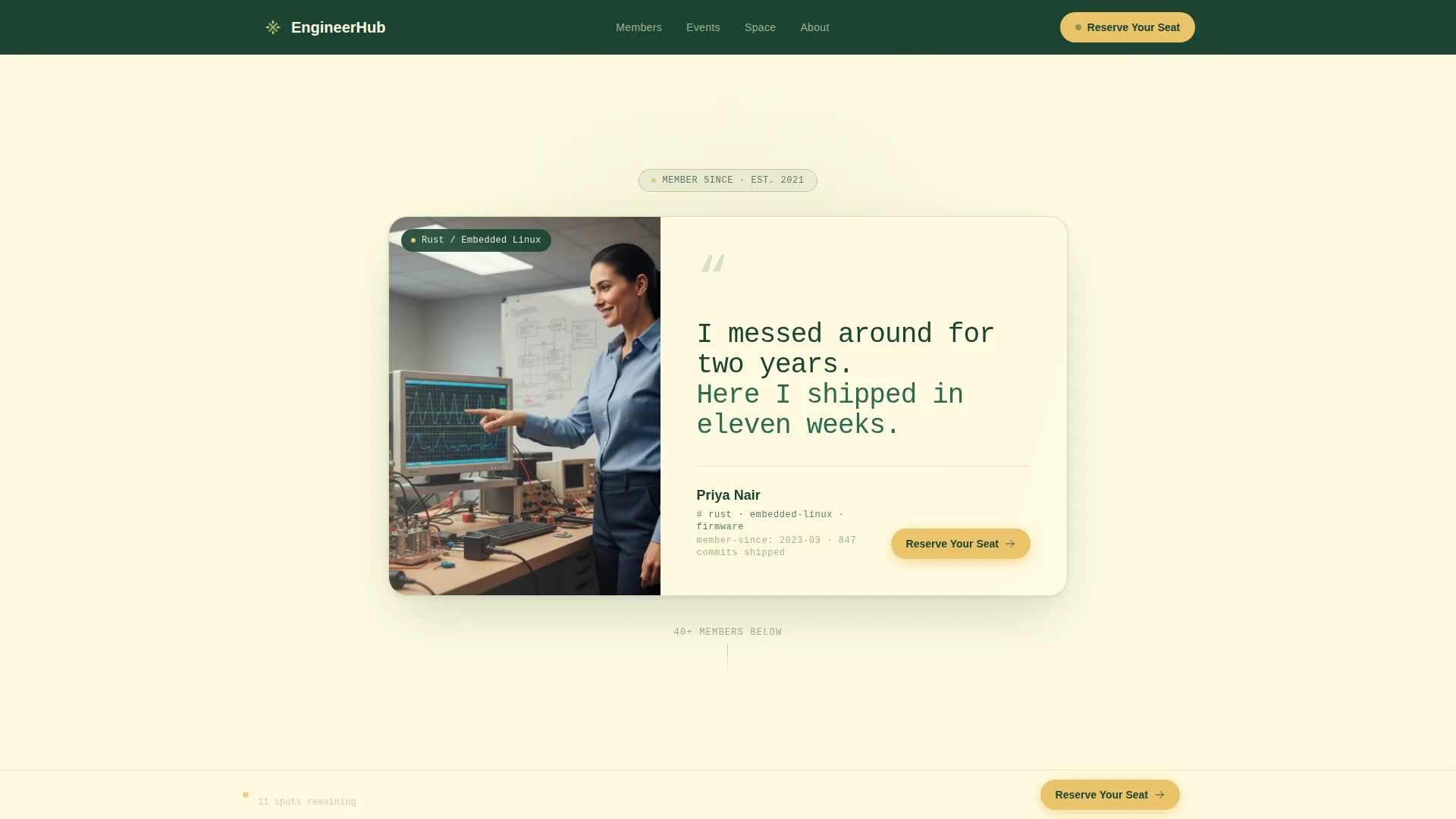 Developer Co-Working Community Landing Page