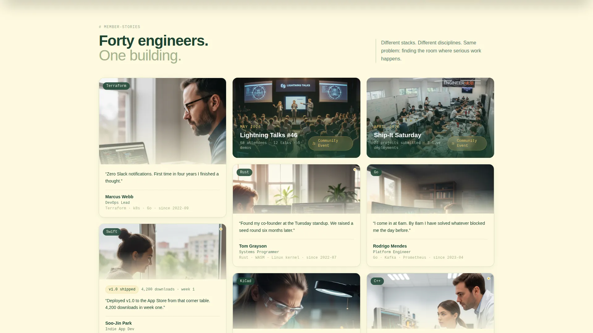 Developer Co-Working Community Landing Page