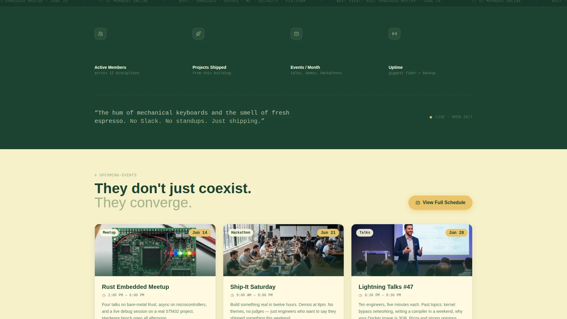 Developer Co-Working Community Landing Page