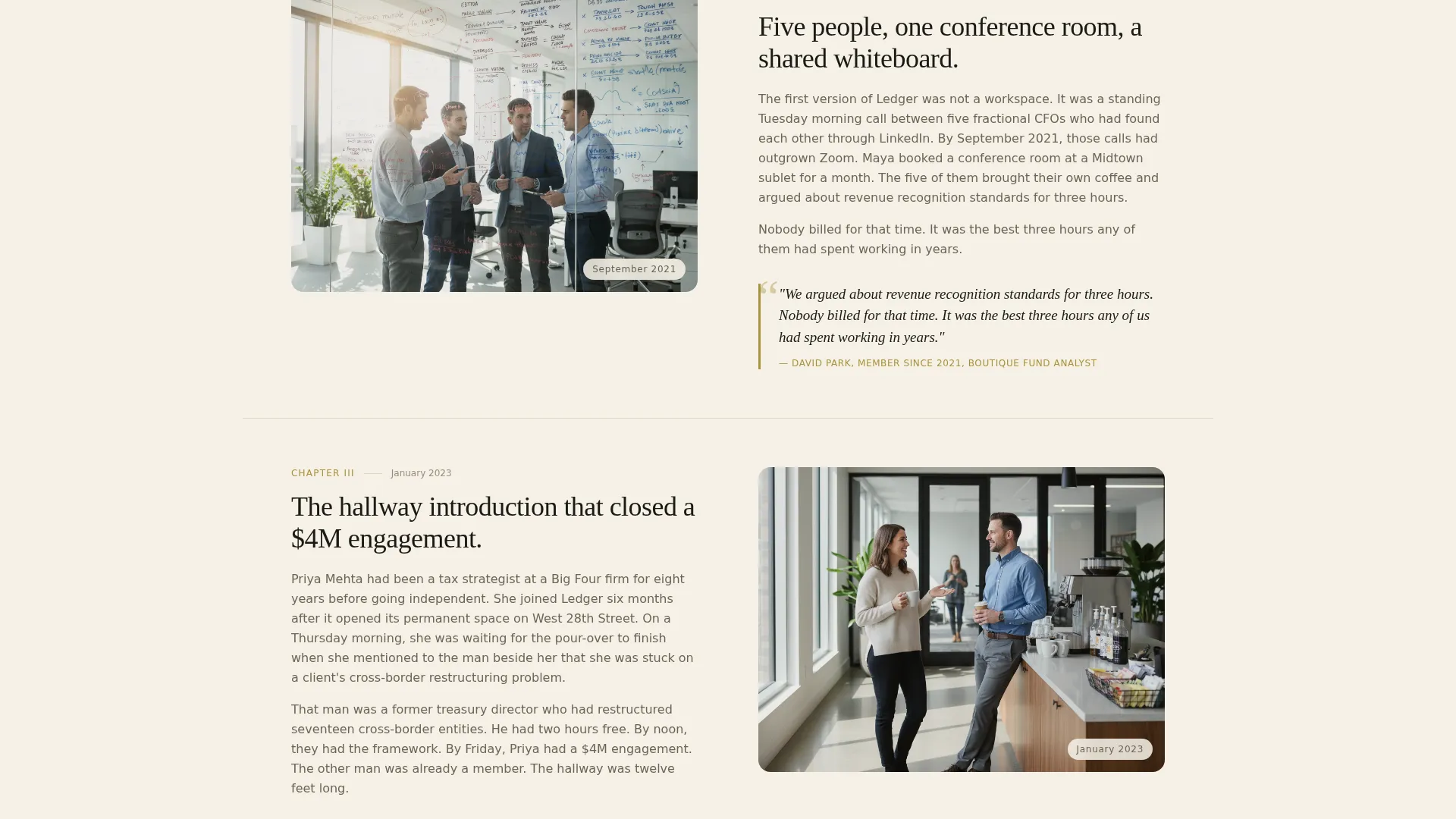 Finance Professionals Co-Working Community Landing Page