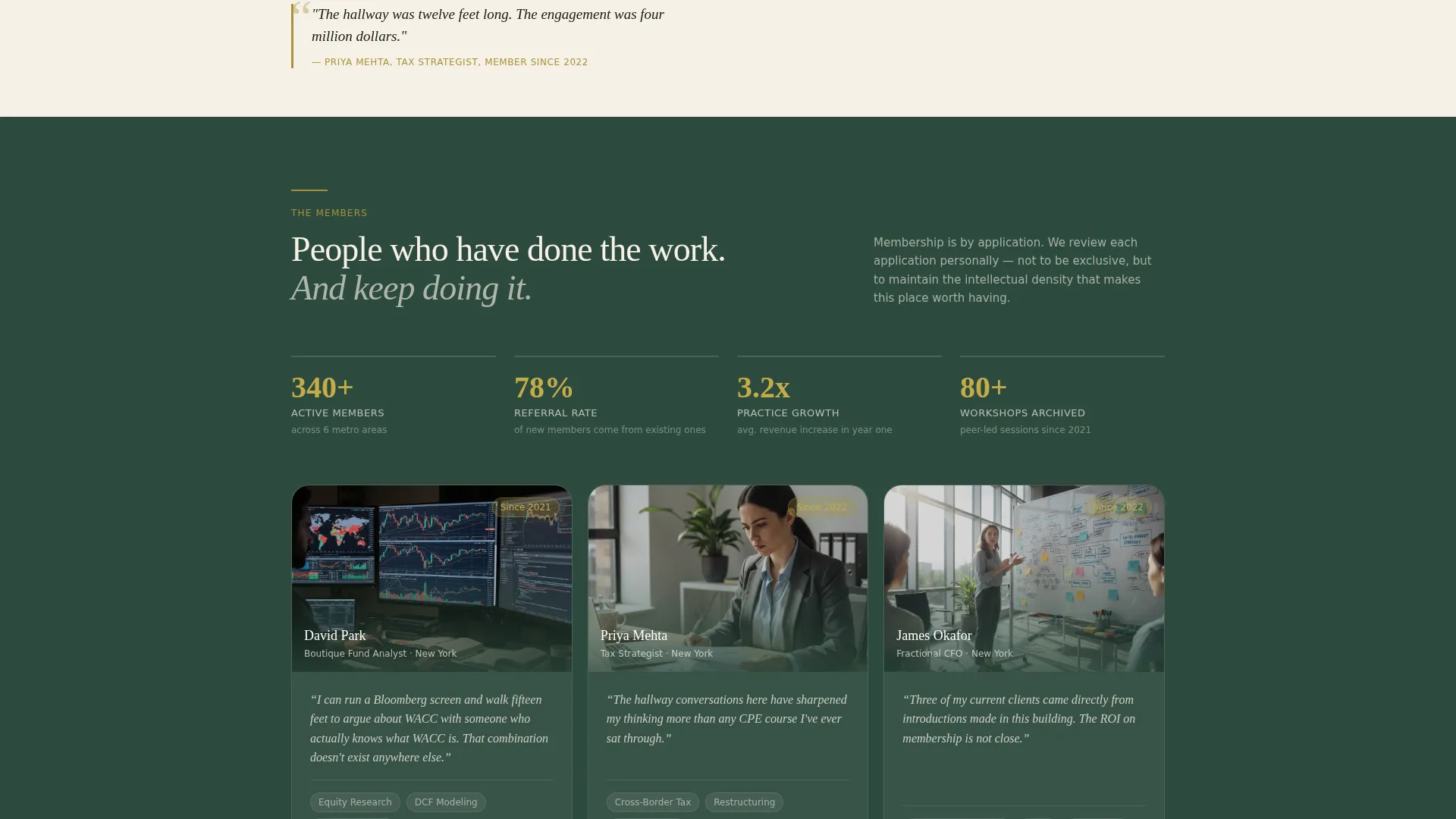 Finance Professionals Co-Working Community Landing Page