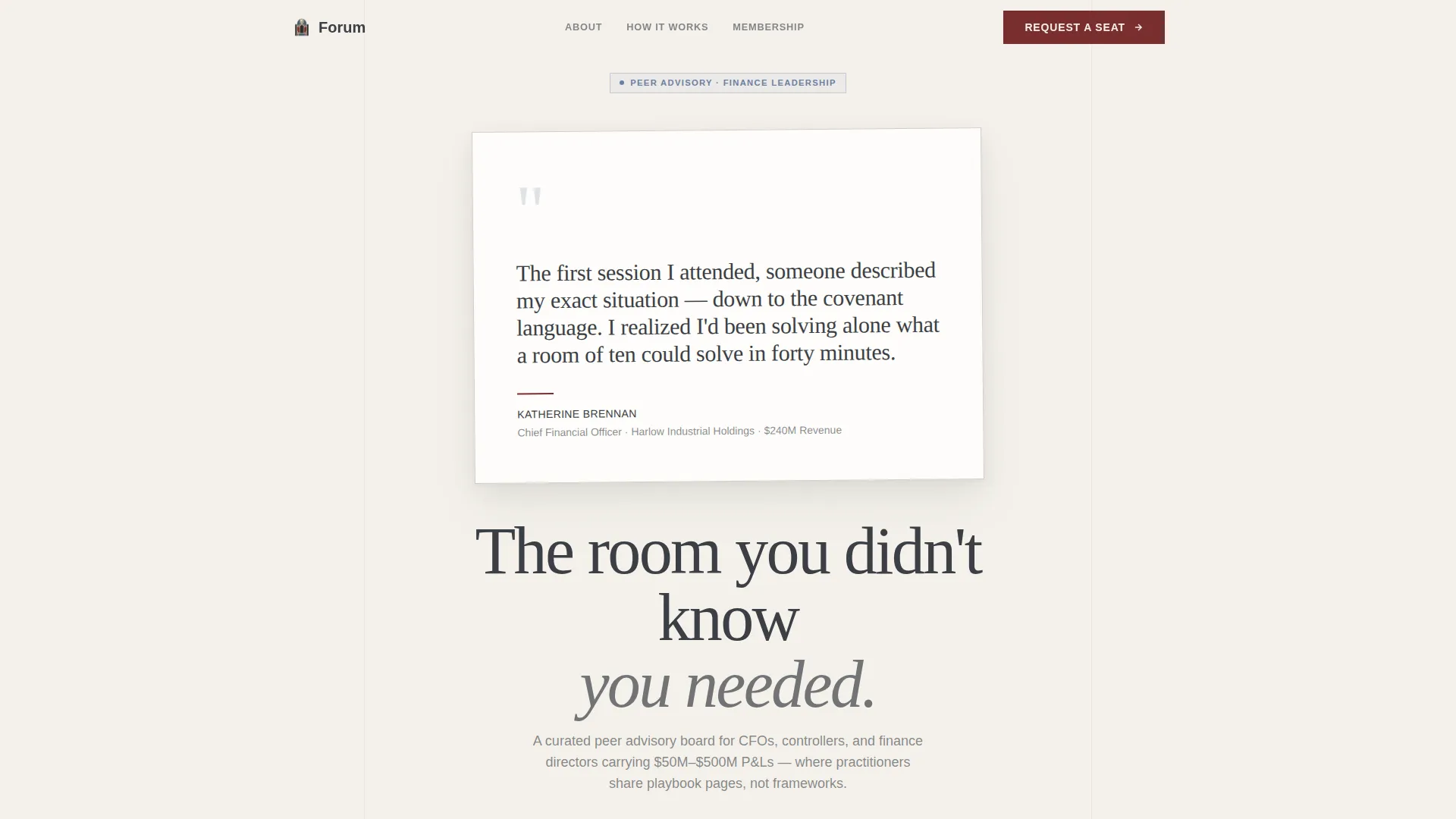 Finance Professionals Peer Advisory Board Landing Page
