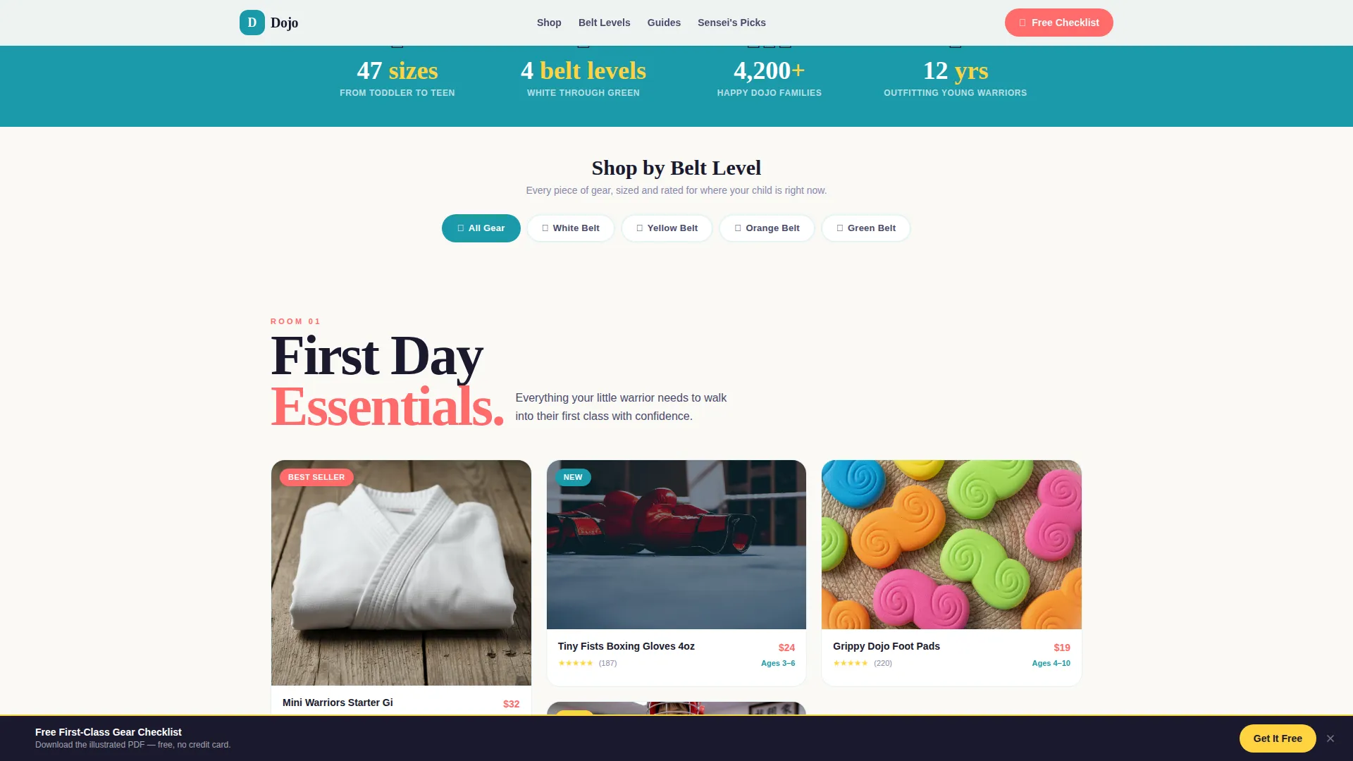Kids Martial Arts Gear Landing Page Template
