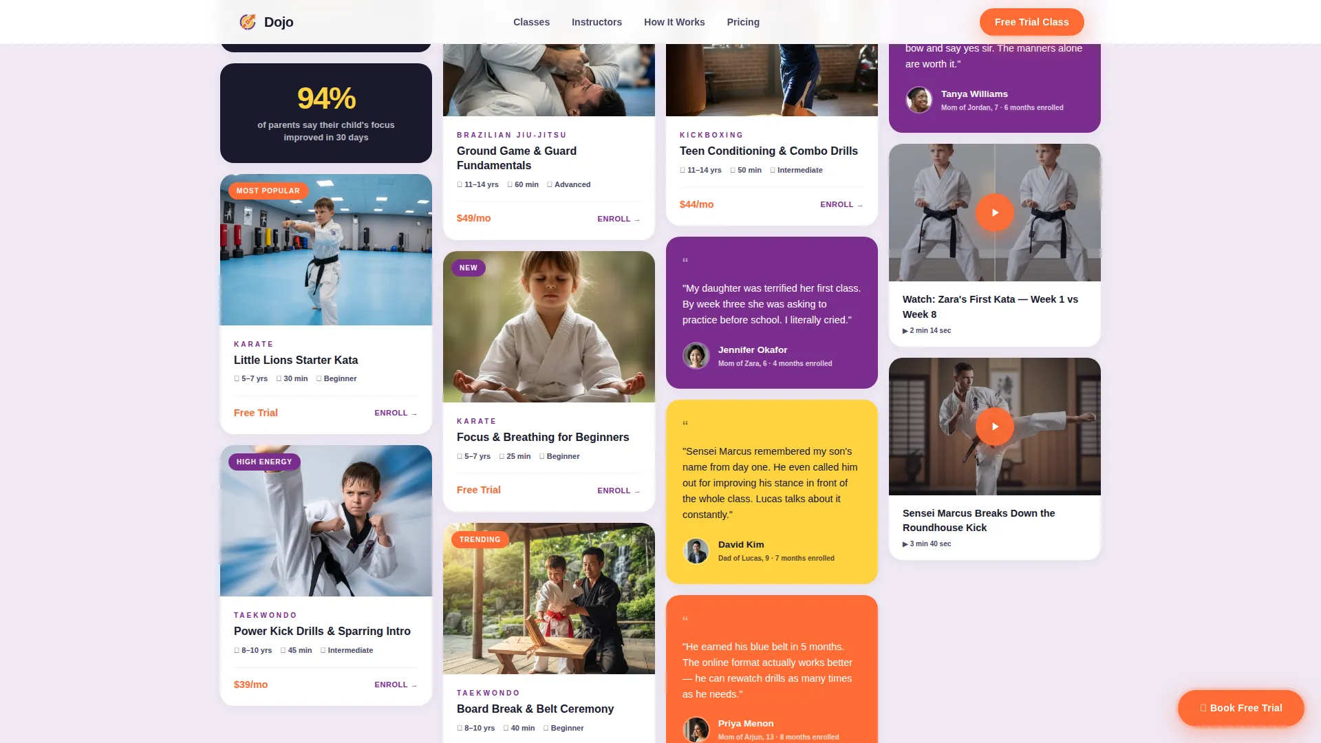 Kids Martial Arts Online Class Landing Page Template