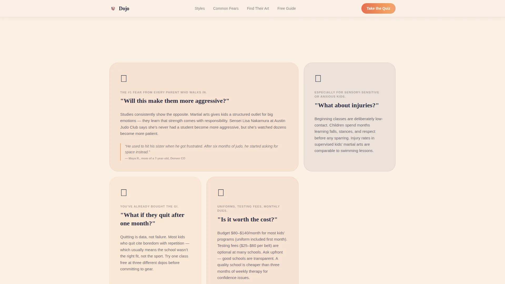 Kids Martial Arts Parent Resource Guide Landing Page