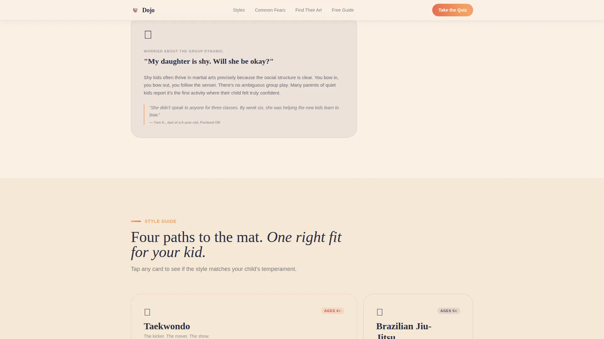 Kids Martial Arts Parent Resource Guide Landing Page
