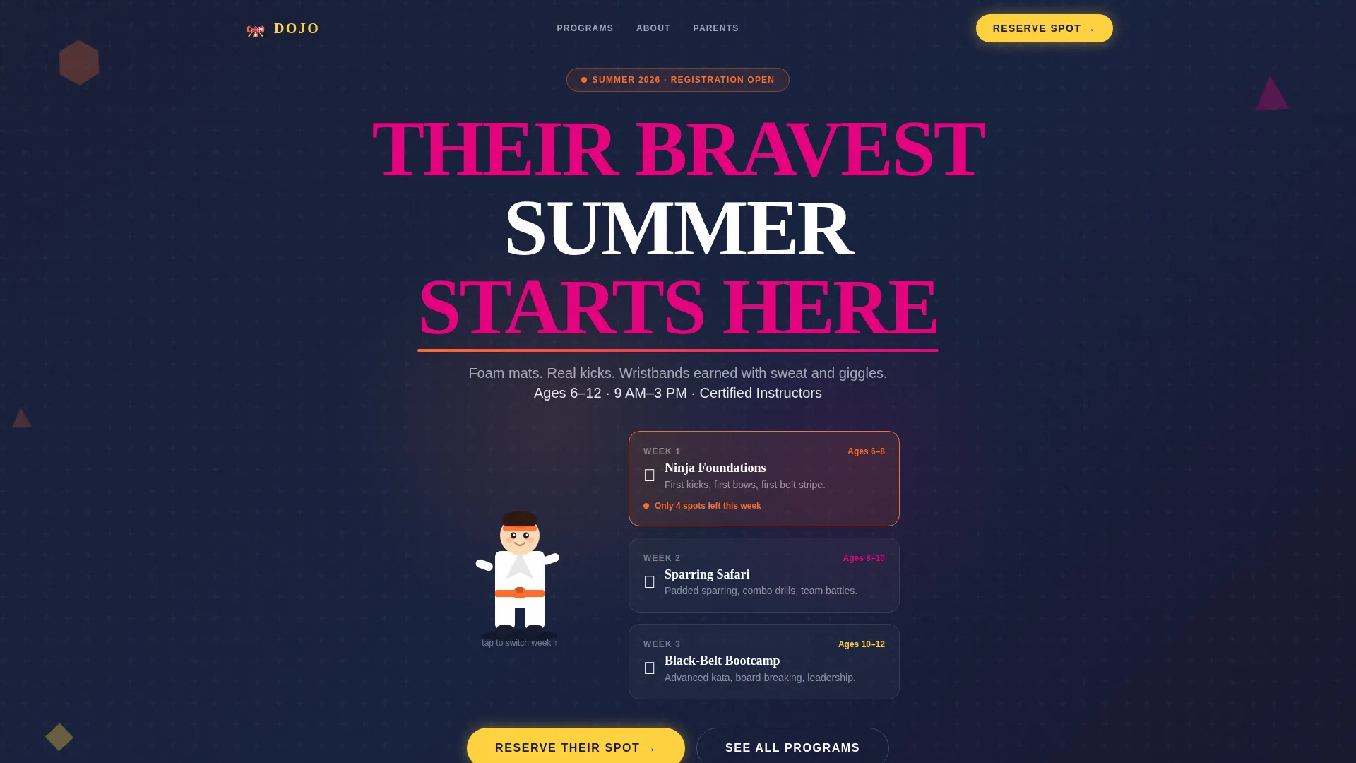 Kids Martial Arts Summer Camp Landing Page Template