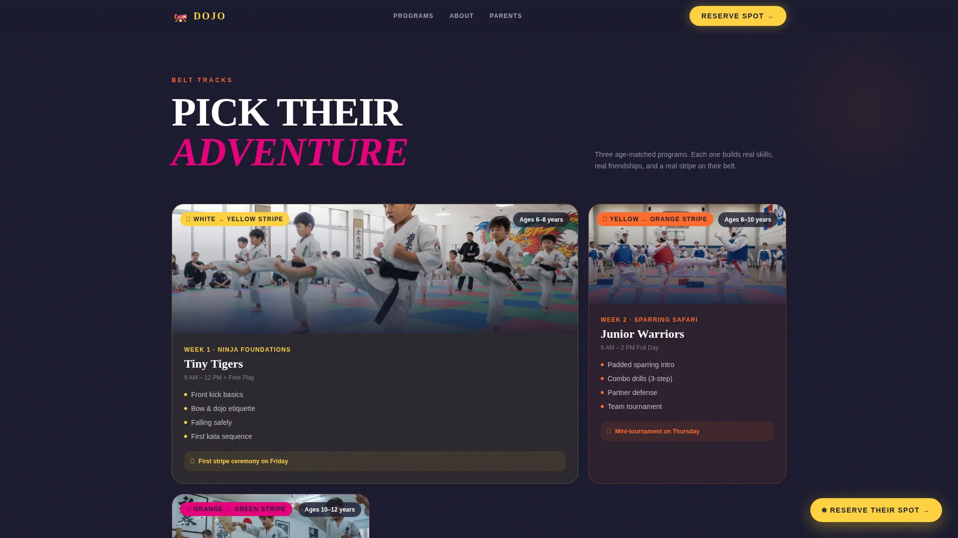 Kids Martial Arts Summer Camp Landing Page Template