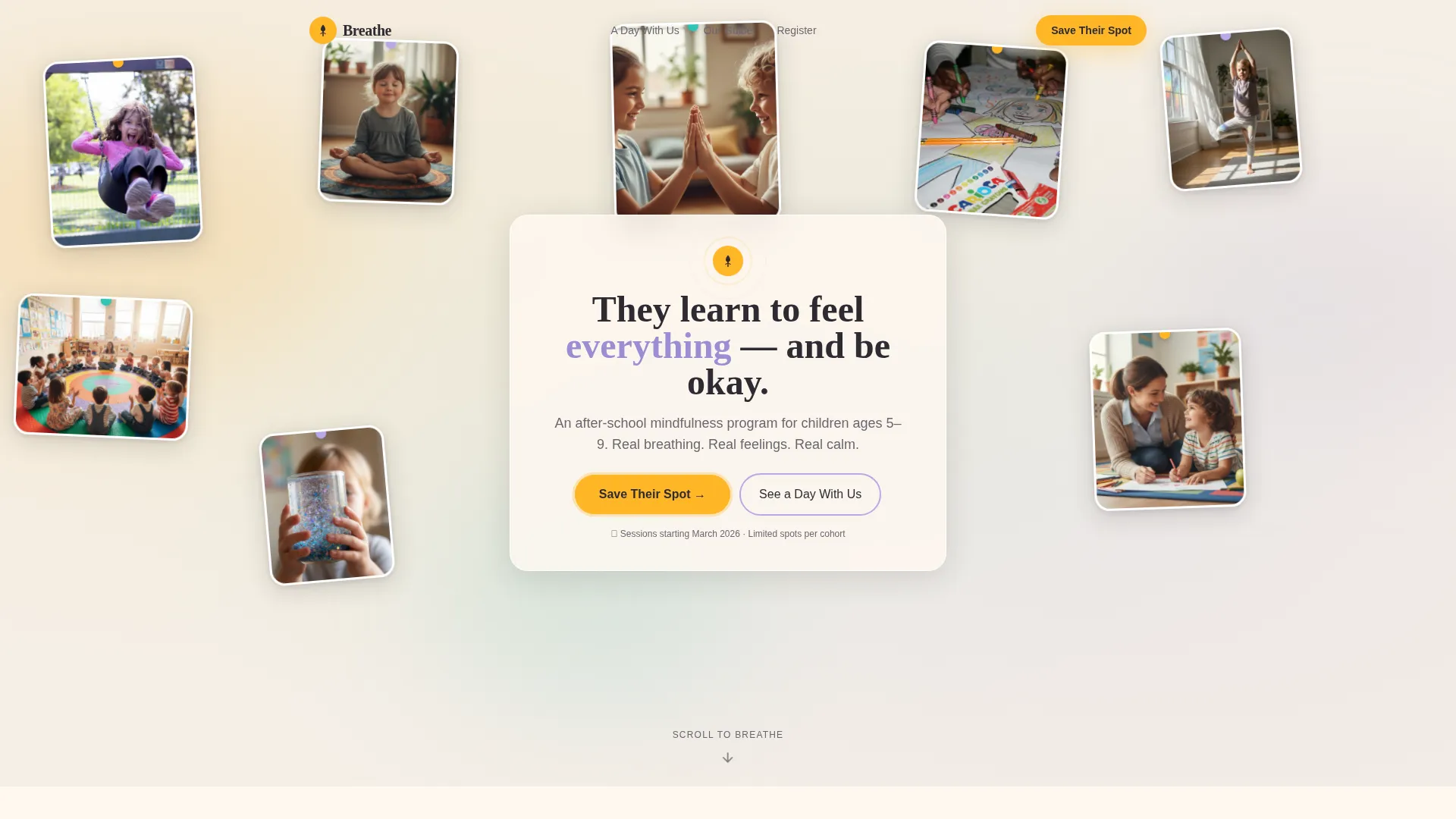 Kids Mindfulness After-School Program Landing Page