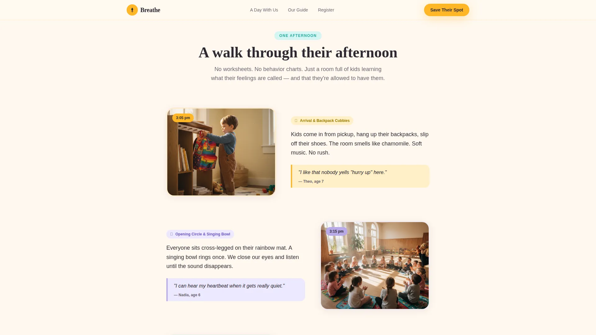 Kids Mindfulness After-School Program Landing Page
