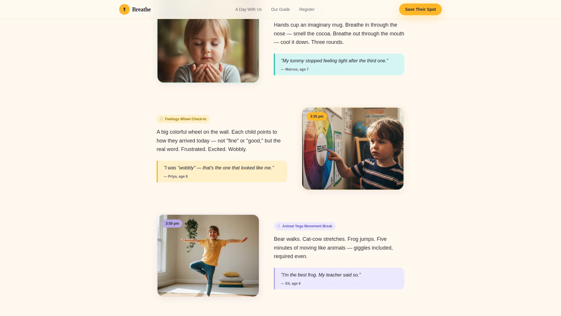 Kids Mindfulness After-School Program Landing Page