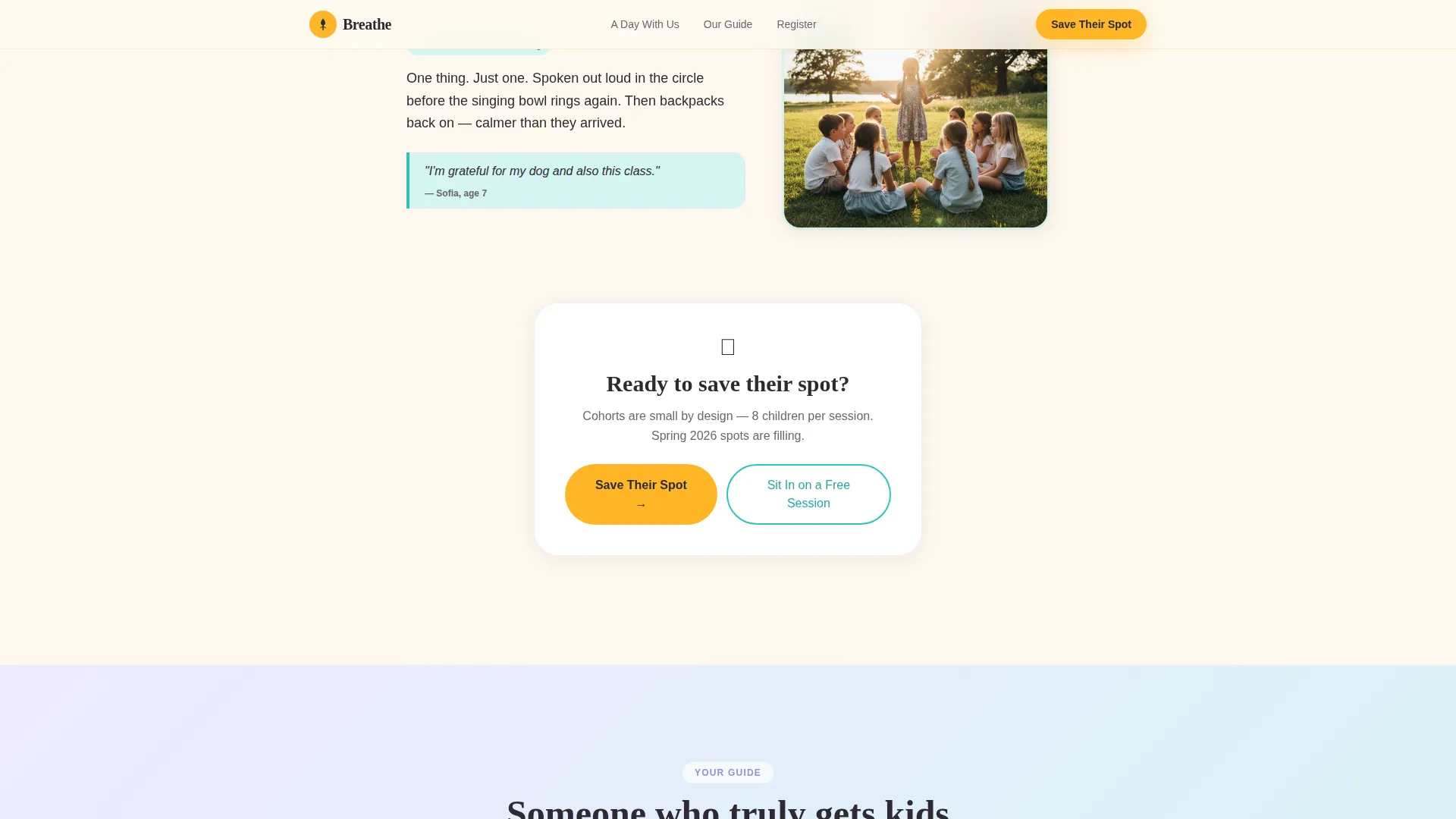 Kids Mindfulness After-School Program Landing Page