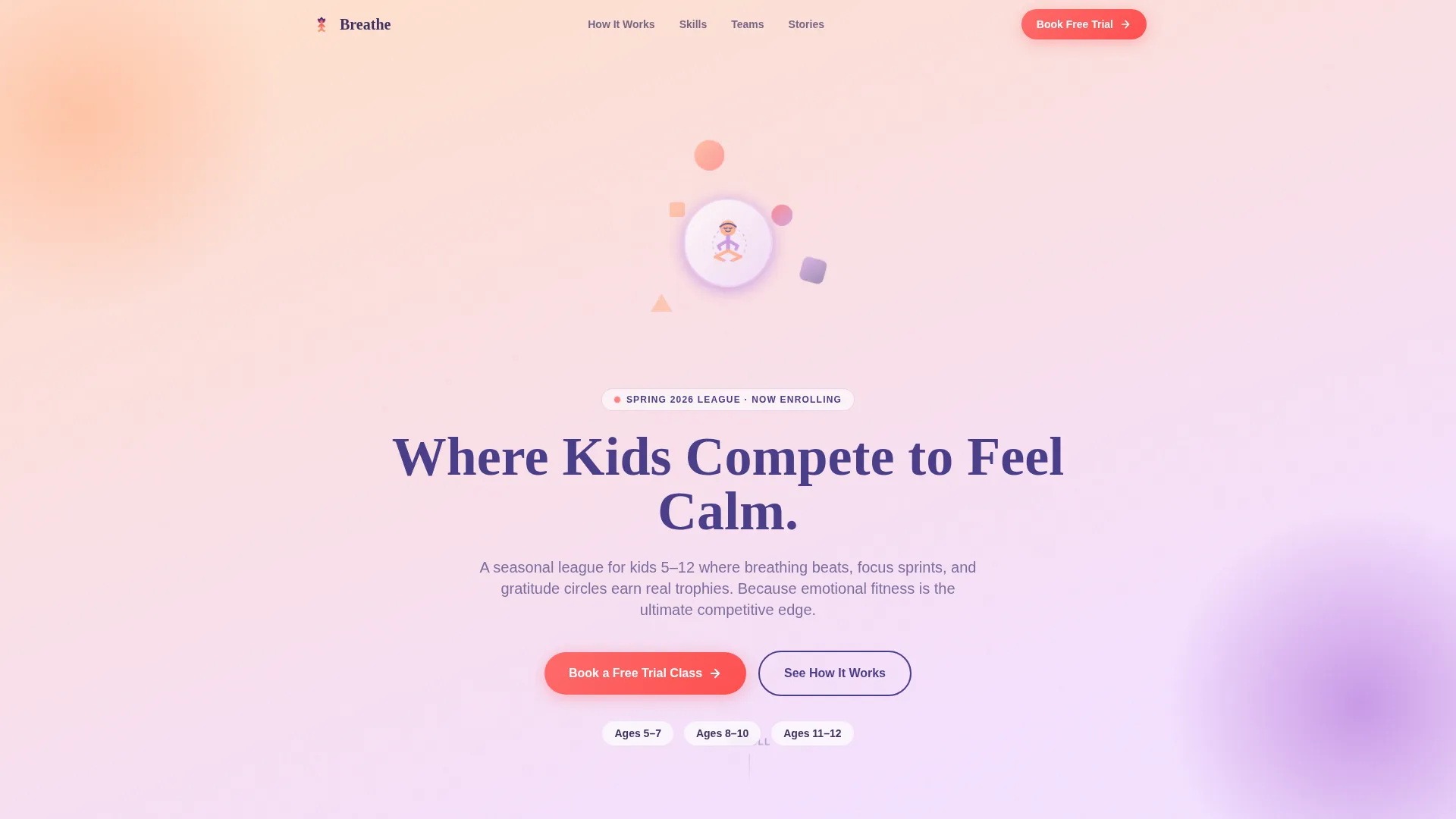Kids Mindfulness League Booking Landing Page