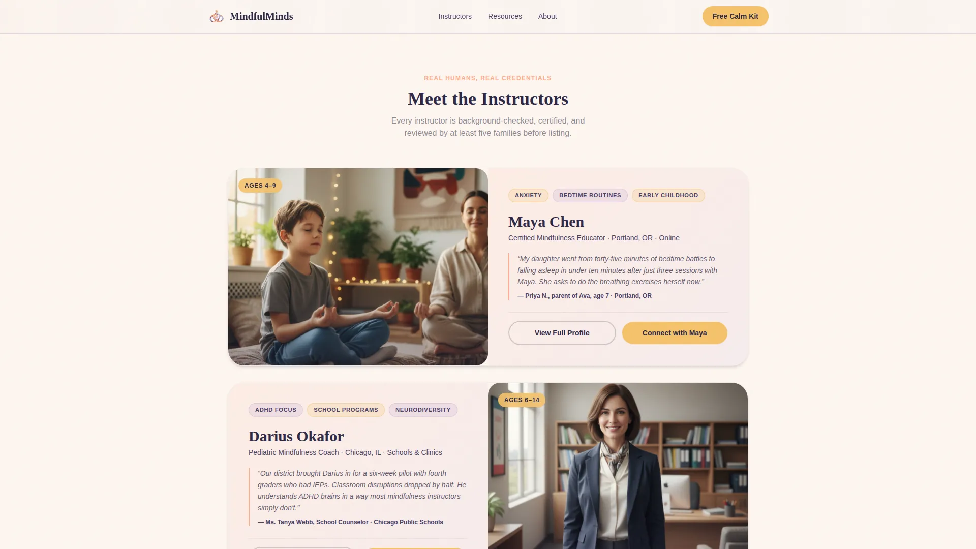 Kids Mindfulness Instructor Directory Landing Page