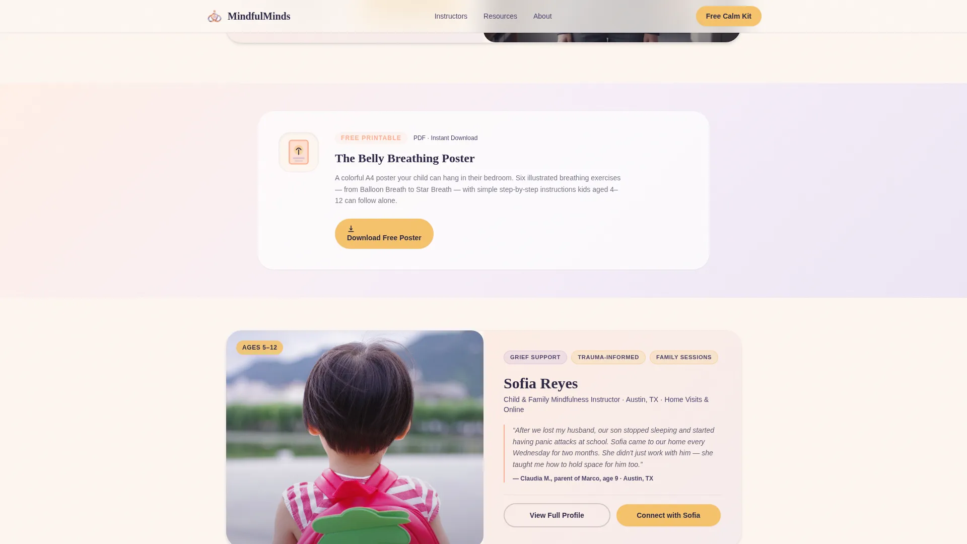 Kids Mindfulness Instructor Directory Landing Page