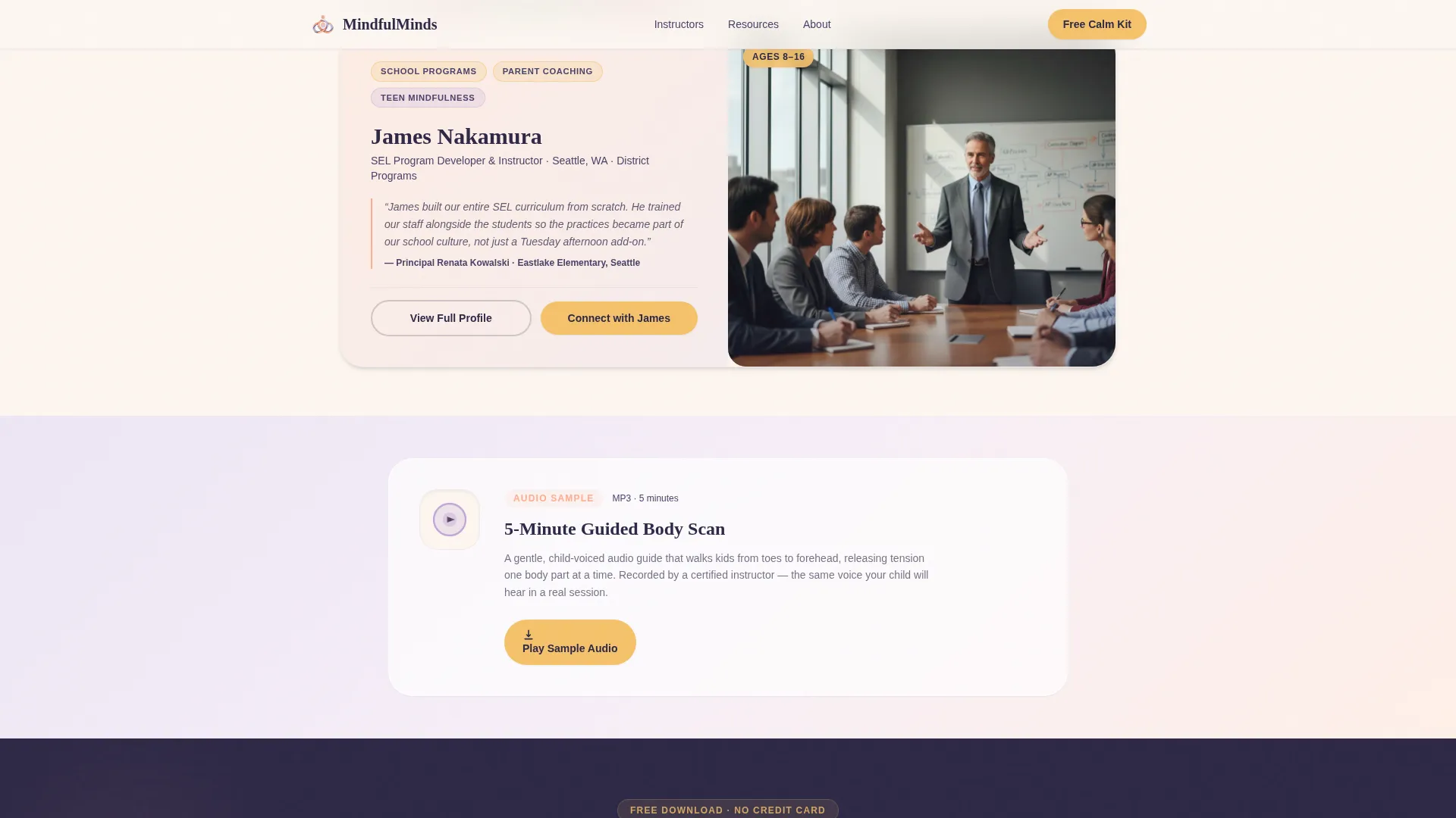Kids Mindfulness Instructor Directory Landing Page