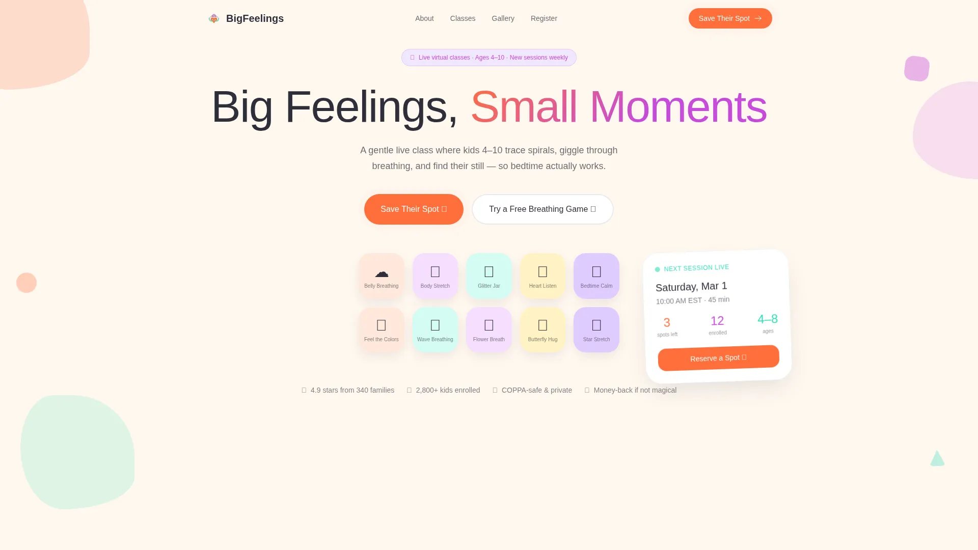 Kids Mindfulness Online Class Landing Page Template