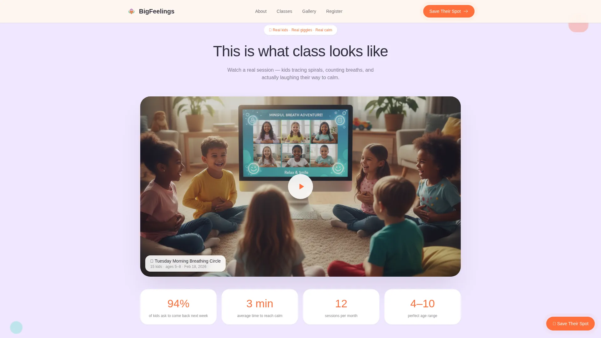 Kids Mindfulness Online Class Landing Page Template