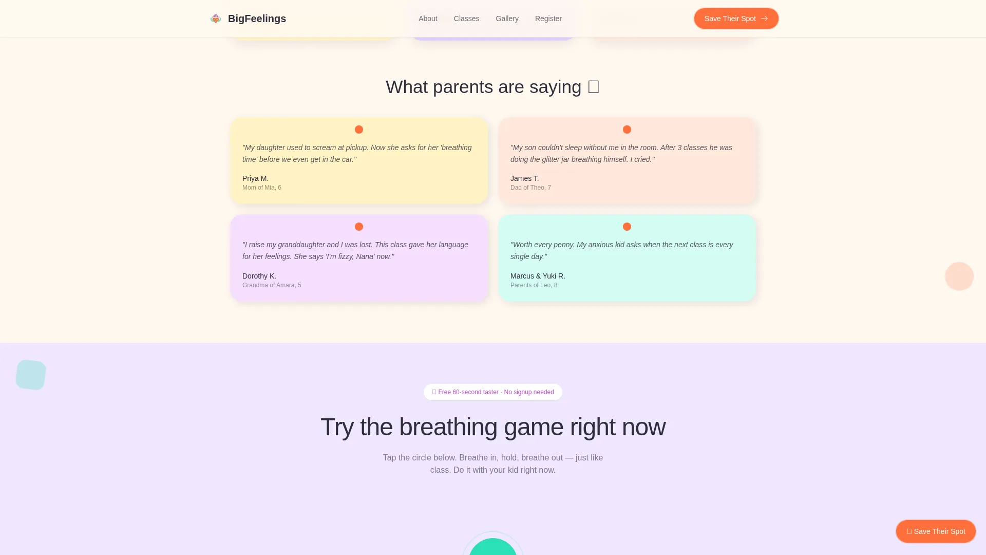Kids Mindfulness Online Class Landing Page Template