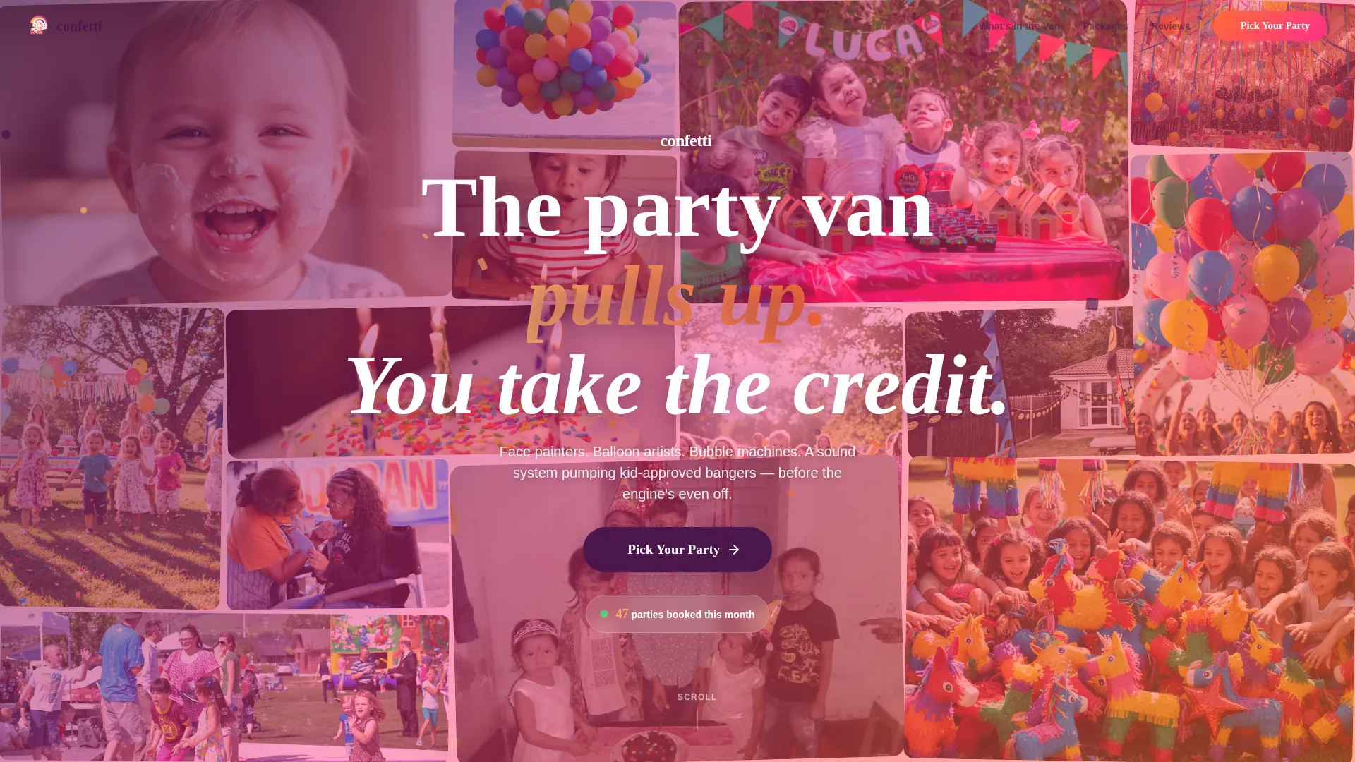 Kids Party Landing Page Template | Masonry Style