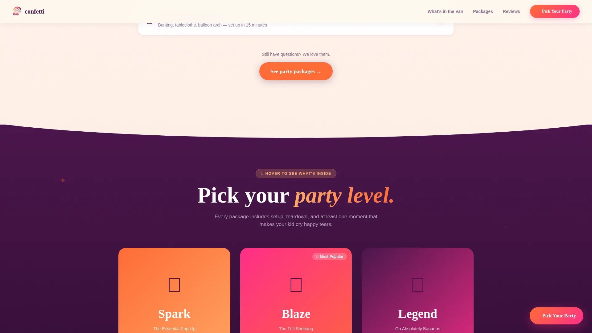 Kids Party Landing Page Template | Masonry Style