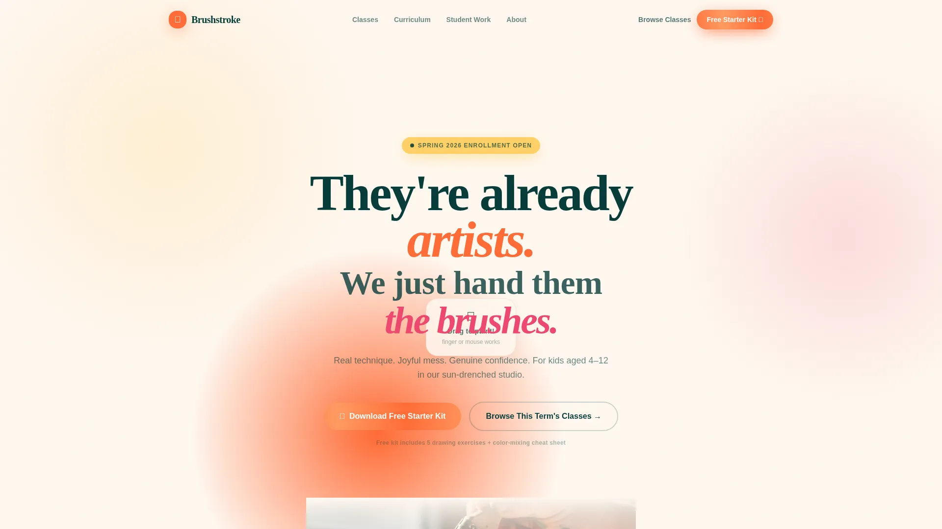 Kids Painting & Drawing Academy Landing Page
