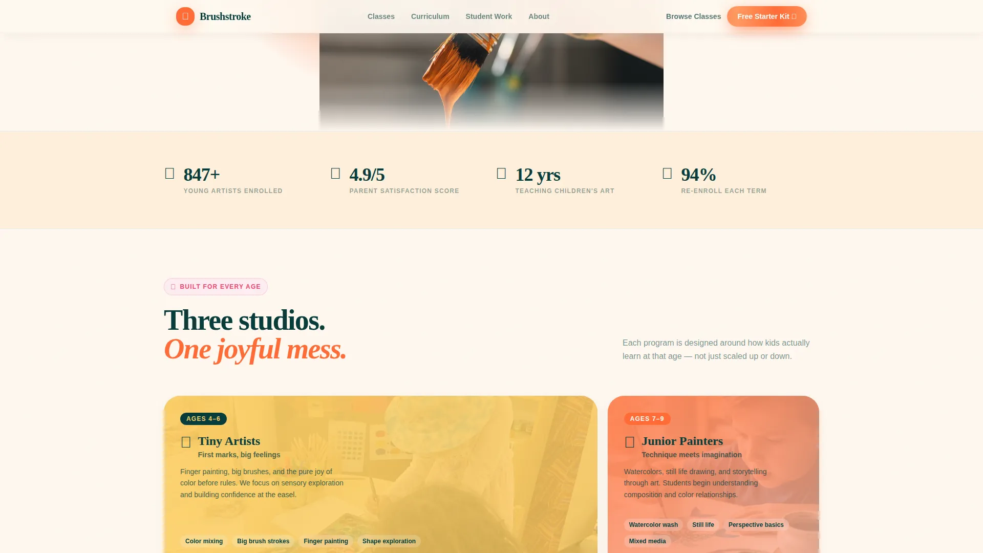 Kids Painting & Drawing Academy Landing Page