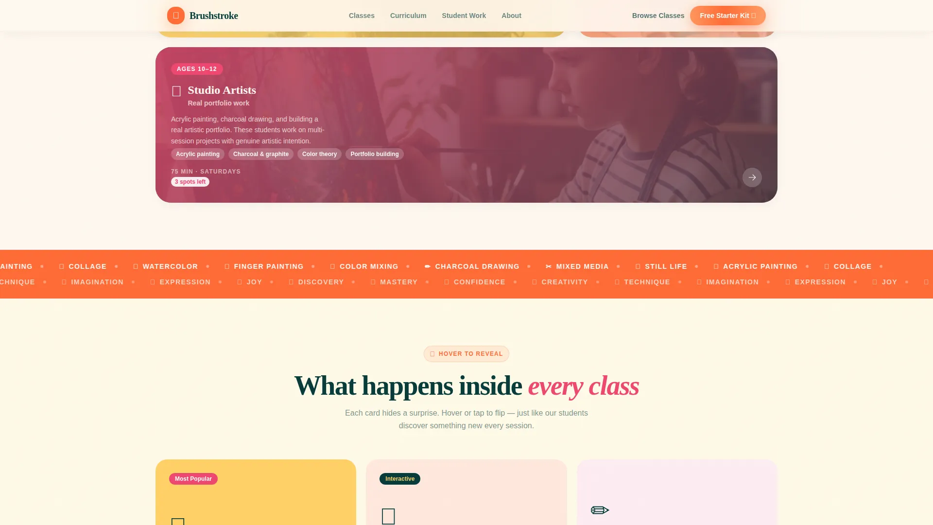 Kids Painting & Drawing Academy Landing Page