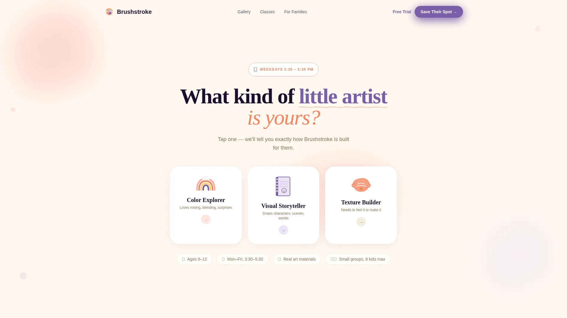 Kids Art After-School Program Landing Page